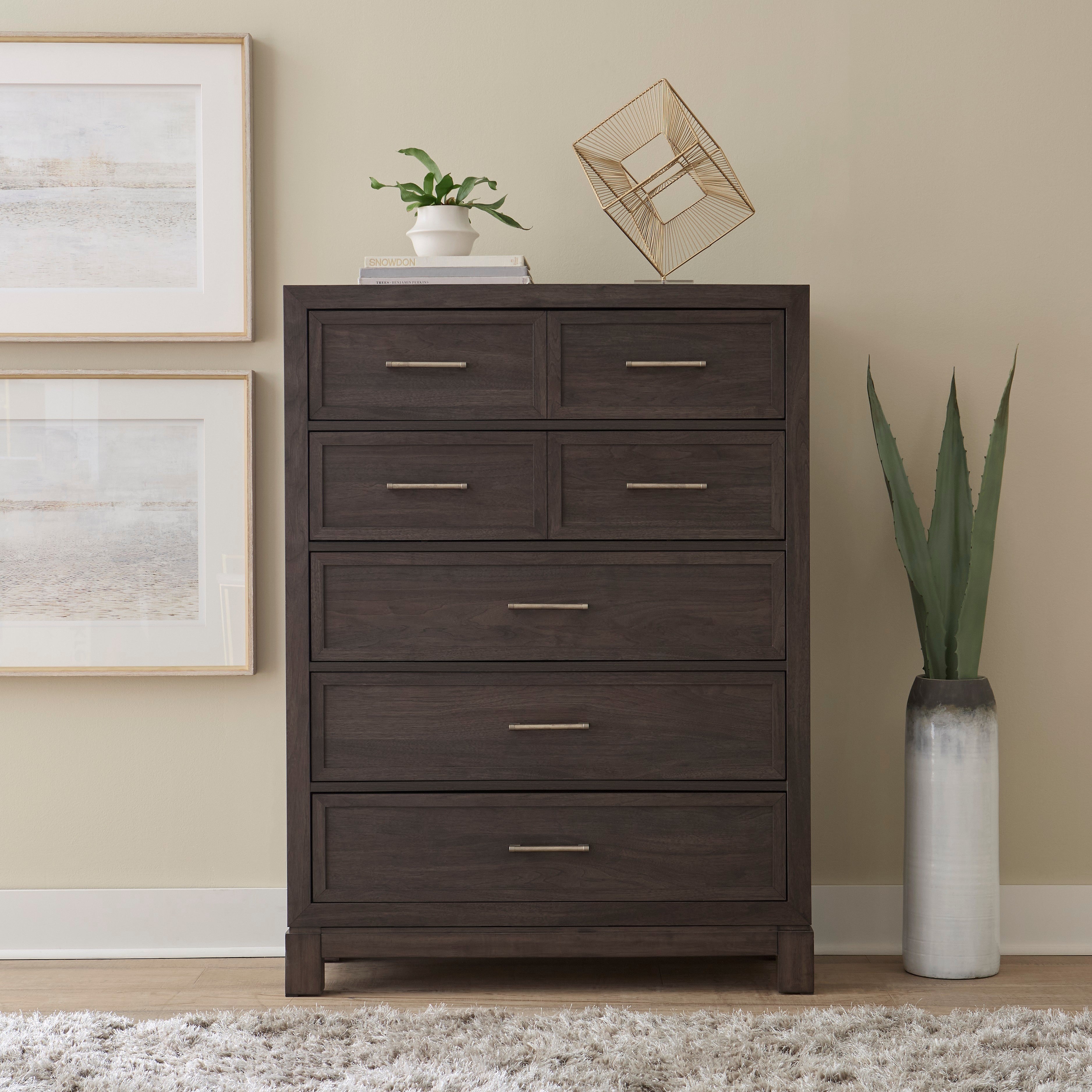 Cafe Brown Queen 4-Piece Bedroom Set with Gray Upholstered Headboard, view 5