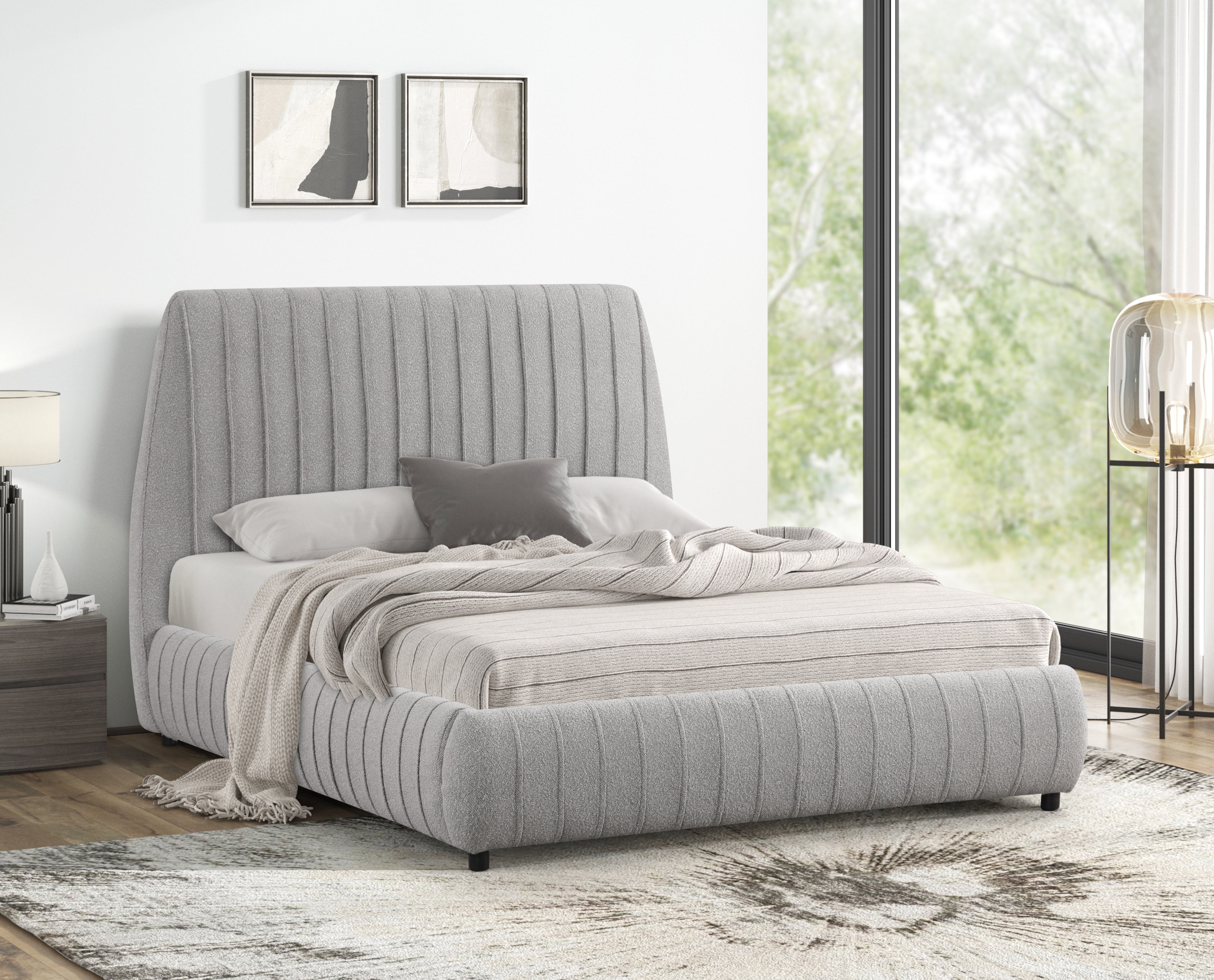 Oasis Gray Boucle Platform Bed