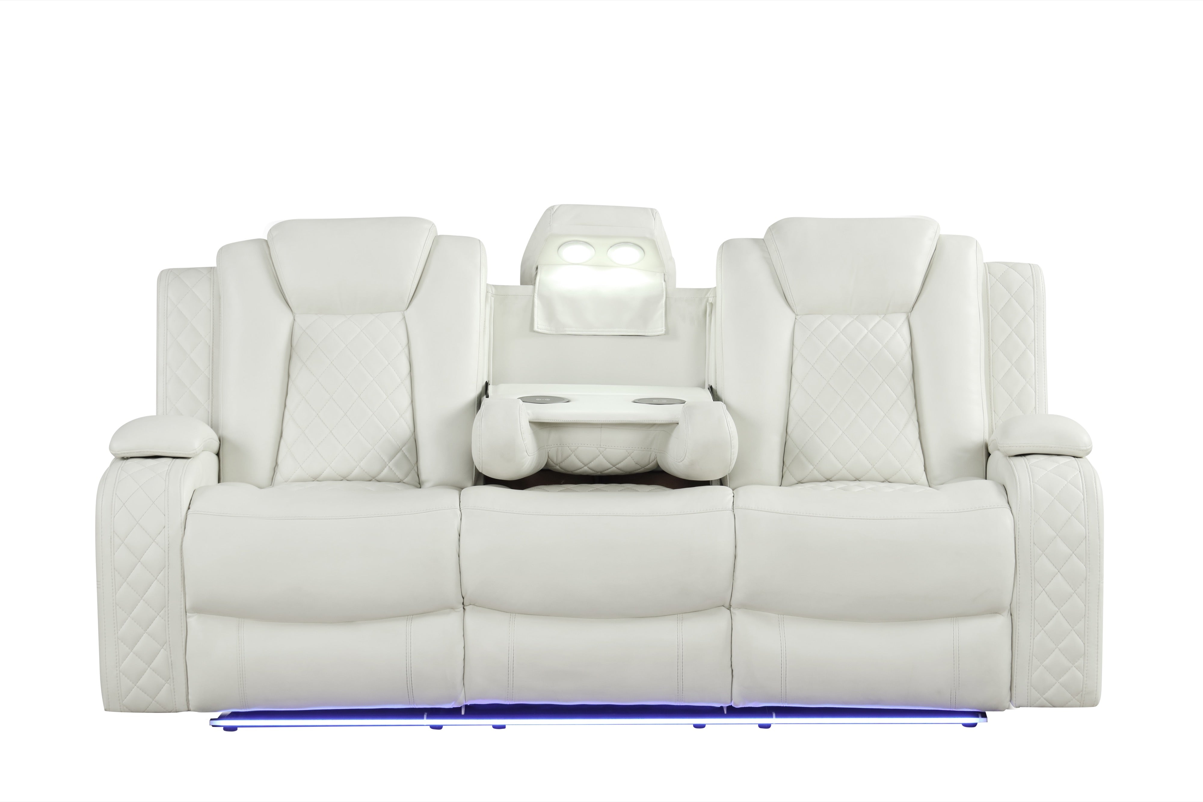 Luz Off-White Leather-Gel 3-Piece Reclining Set with Bluetooth Speaker, view 3