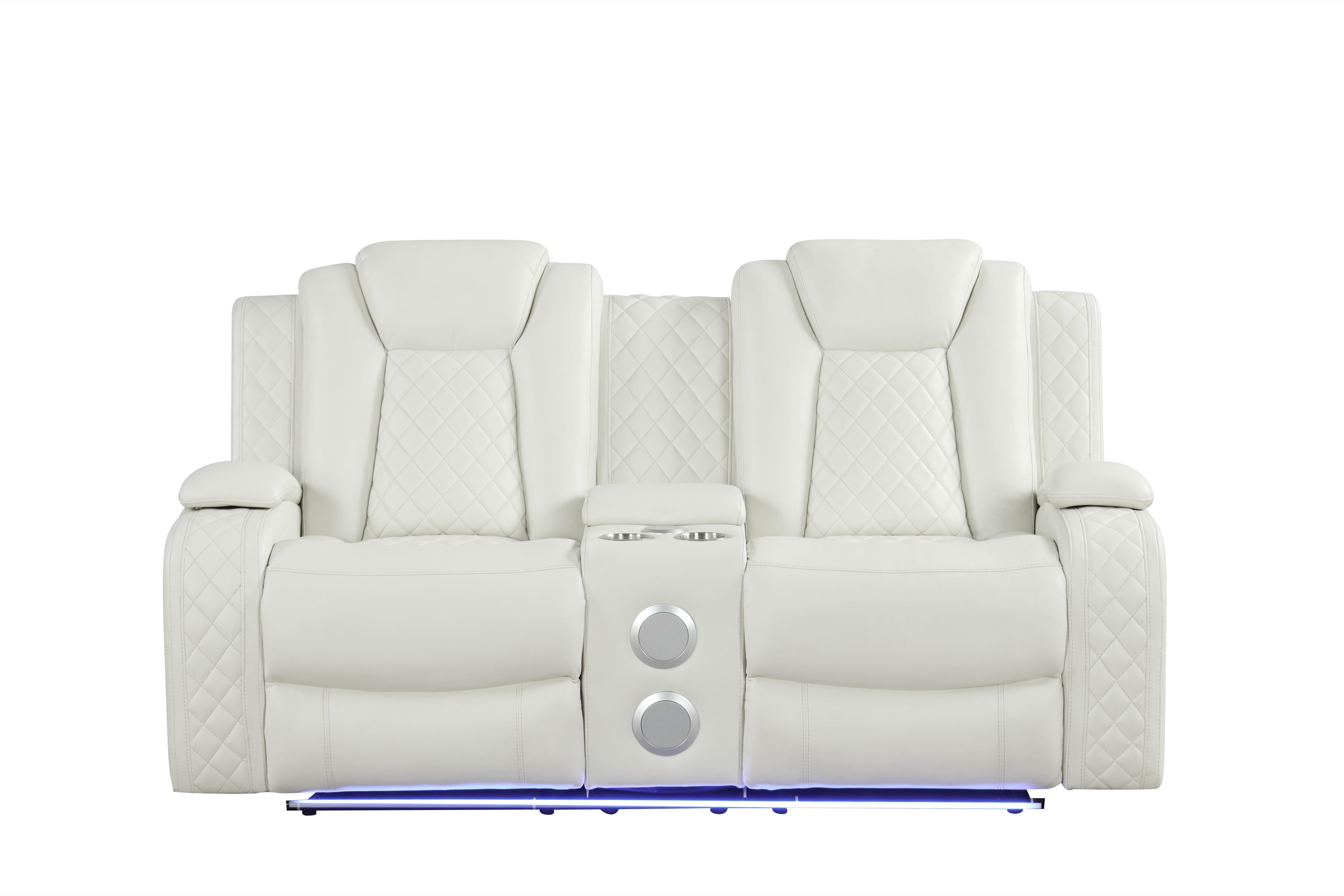 Luz Off-White Leather-Gel 3-Piece Reclining Set with Bluetooth Speaker, view 4