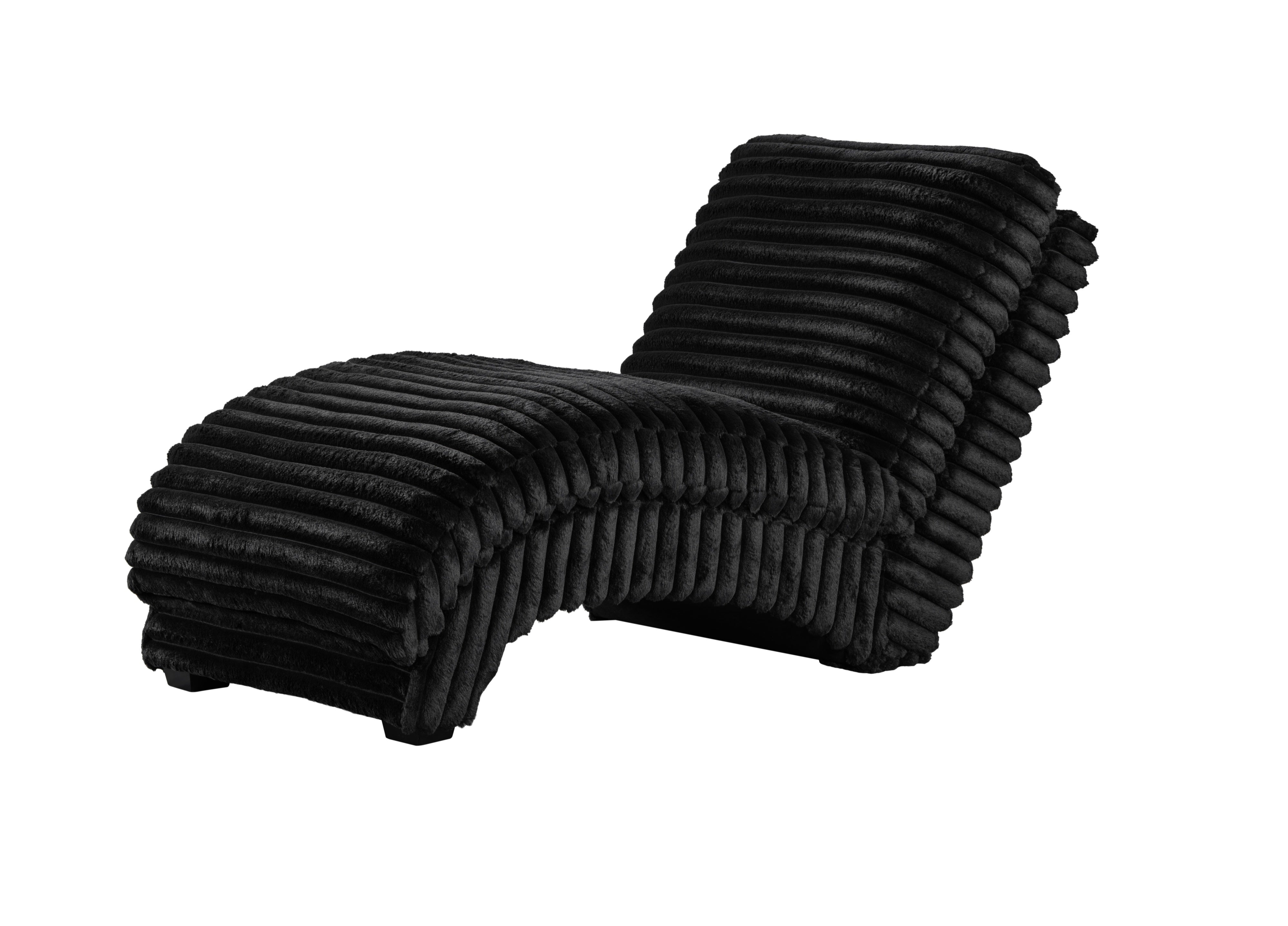 Black Plush Wave Chaise Lounge with USB-C Charging