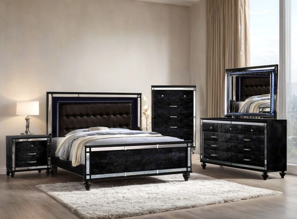 Blanca Black King Bedroom Set with Mirror-Trim Footboard, view 2