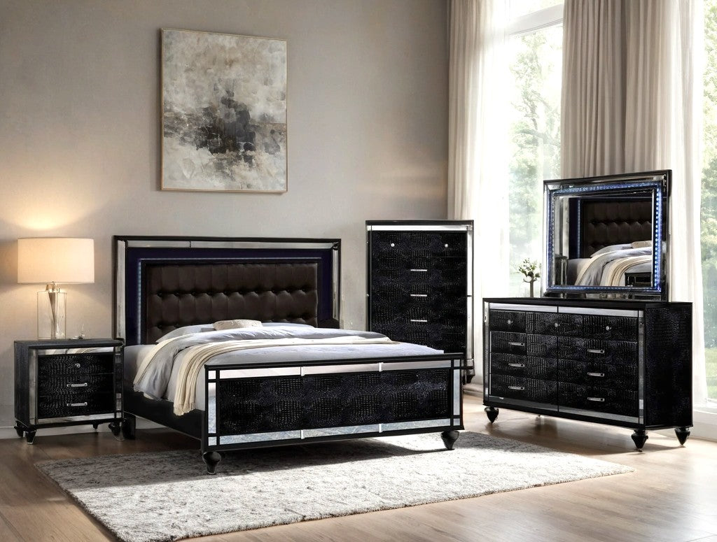 Blanca Black King Bedroom Set with Mirror-Trim Footboard, view 3