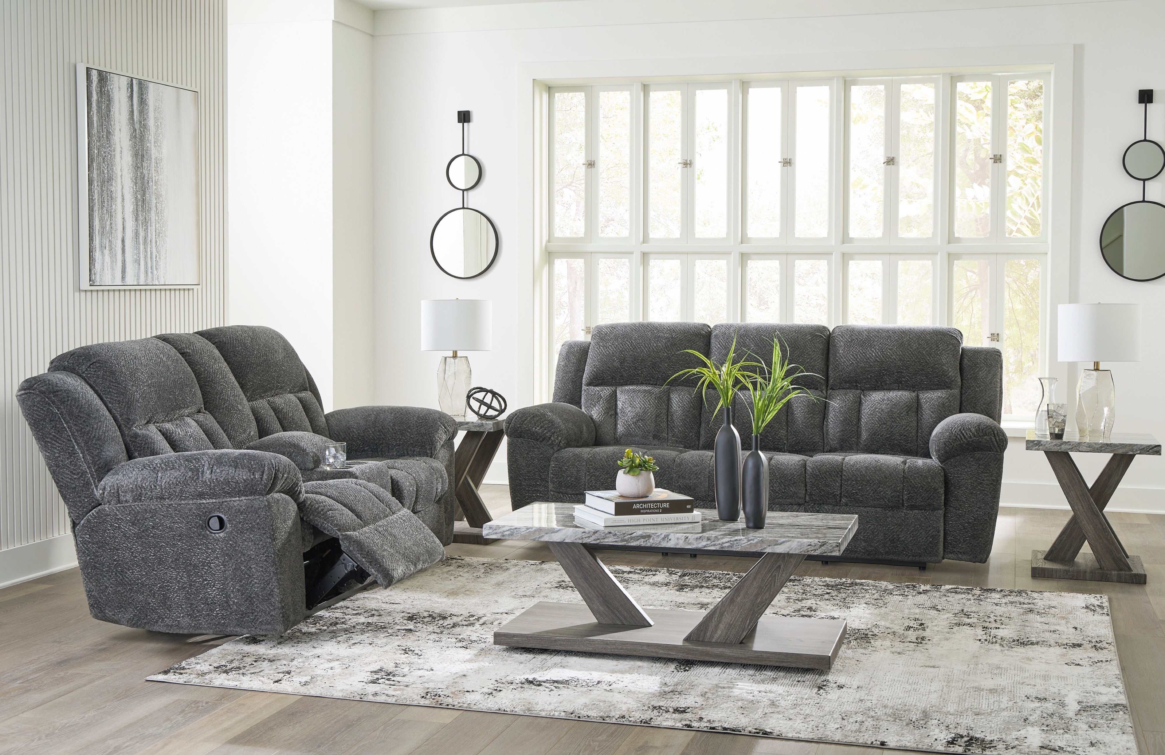 Ashley Graphite Reclining Sofa & Loveseat Set, view 2