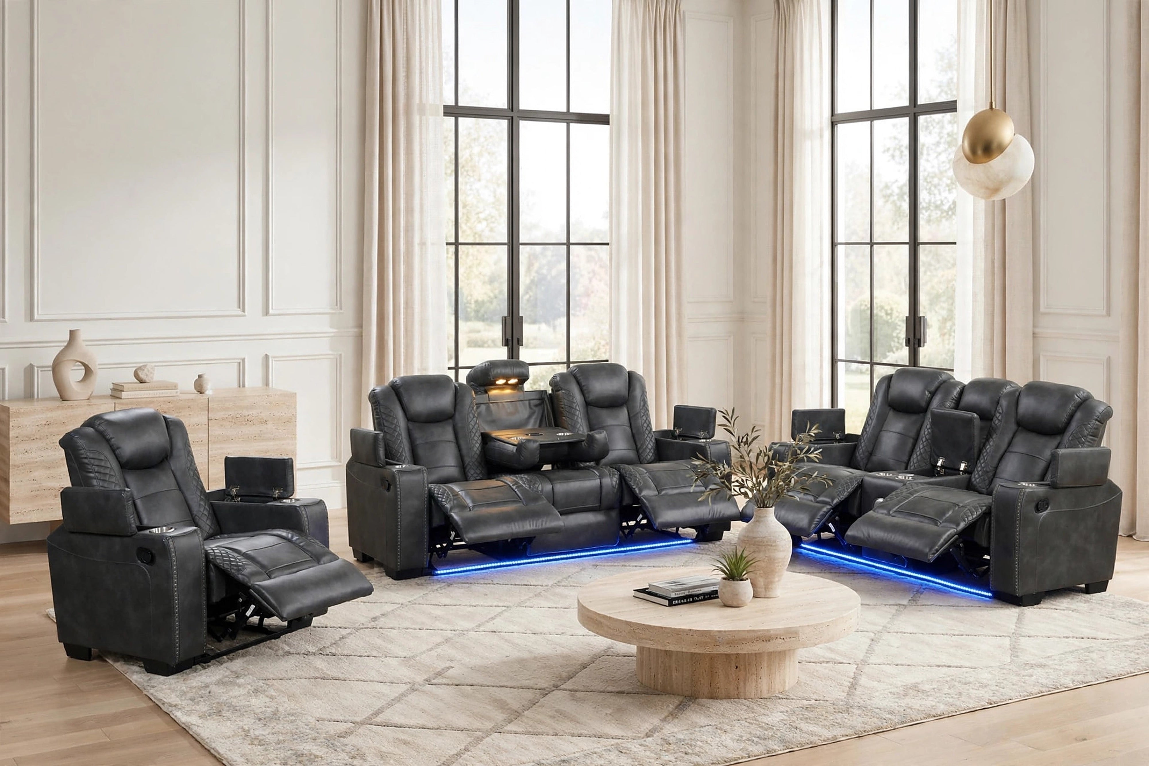 Stefano Gray Leather-Gel 3-Piece Reclining Set