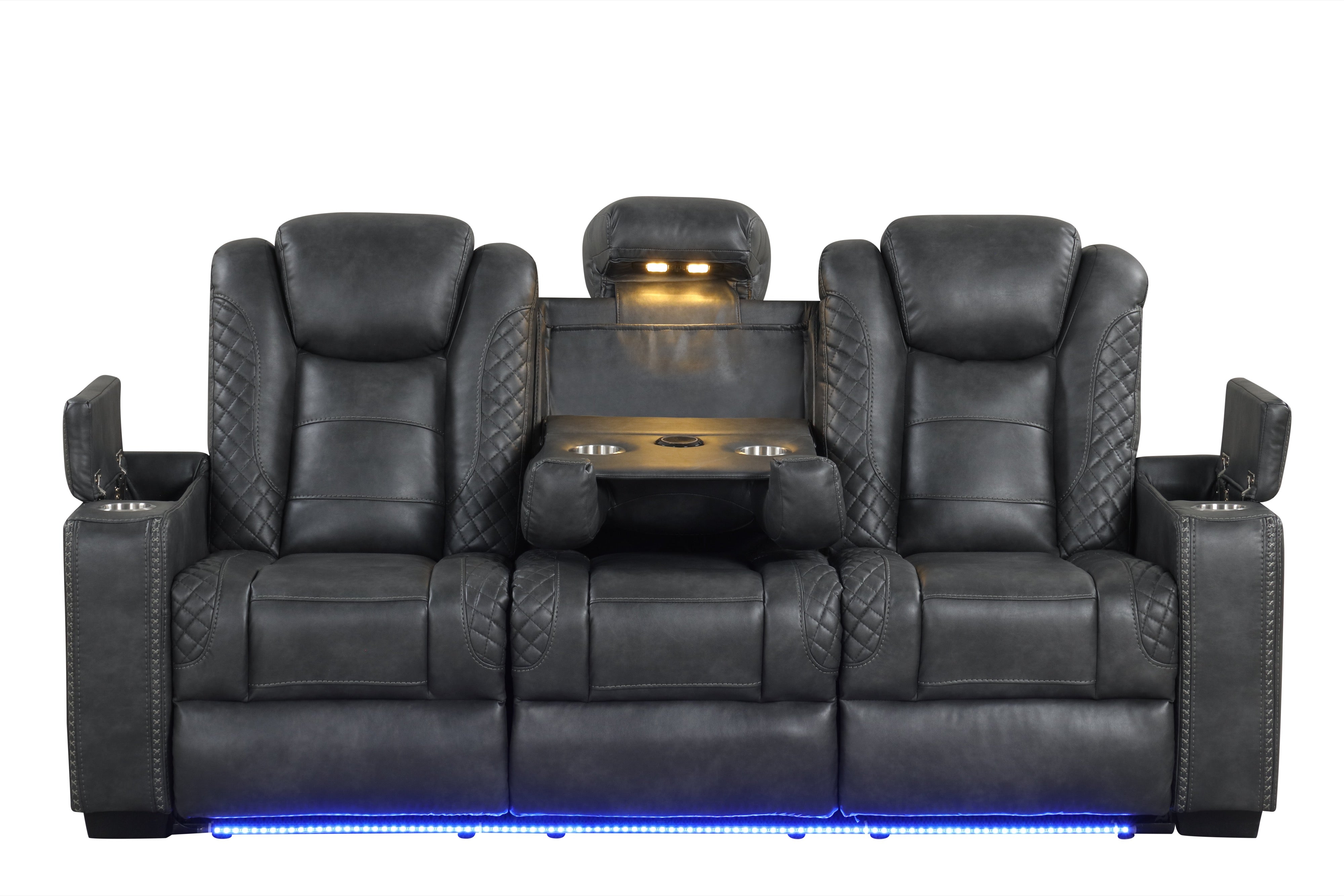 Stefano Gray Leather-Gel 3-Piece Reclining Set, view 2
