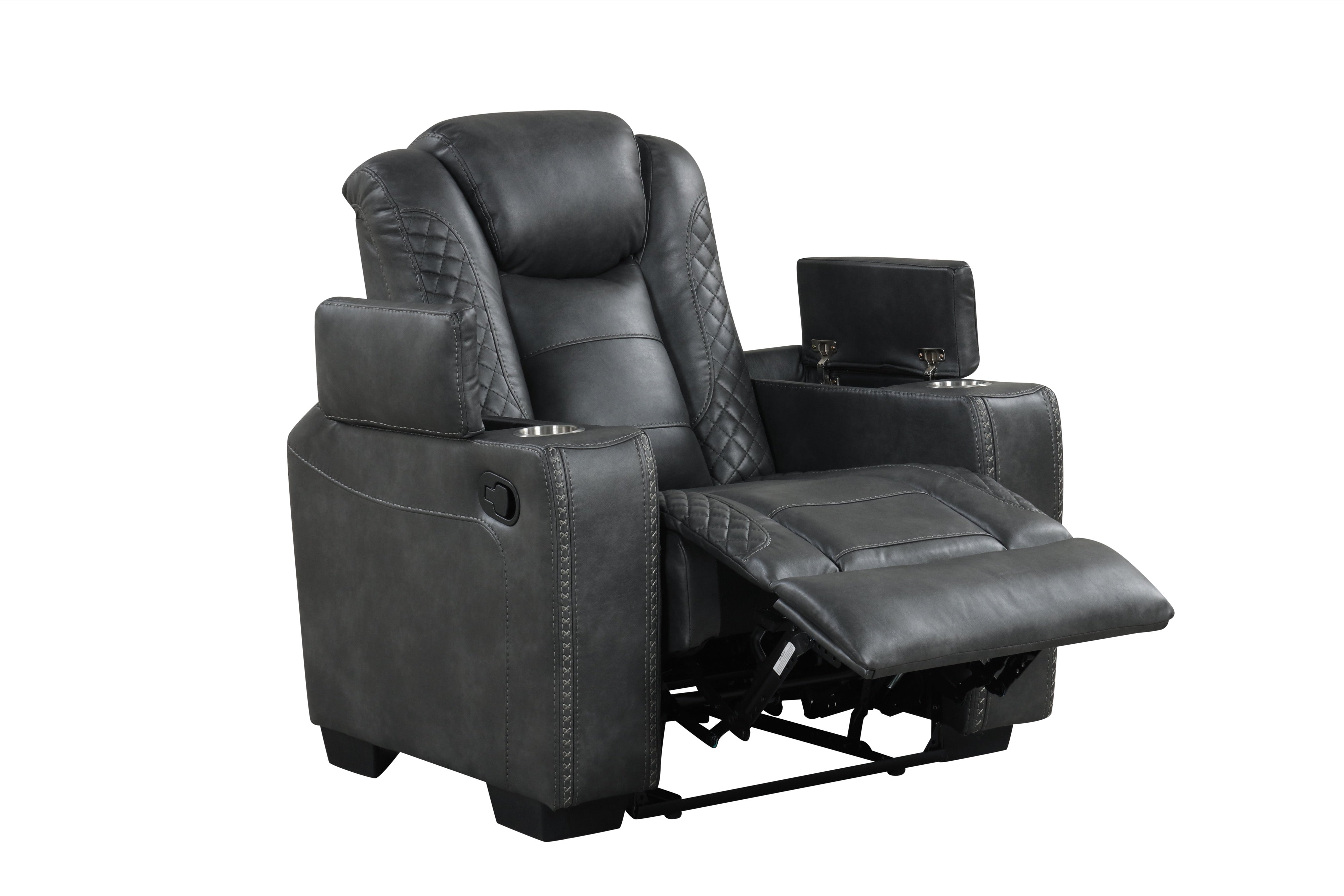 Stefano Gray Leather-Gel 3-Piece Reclining Set, view 4