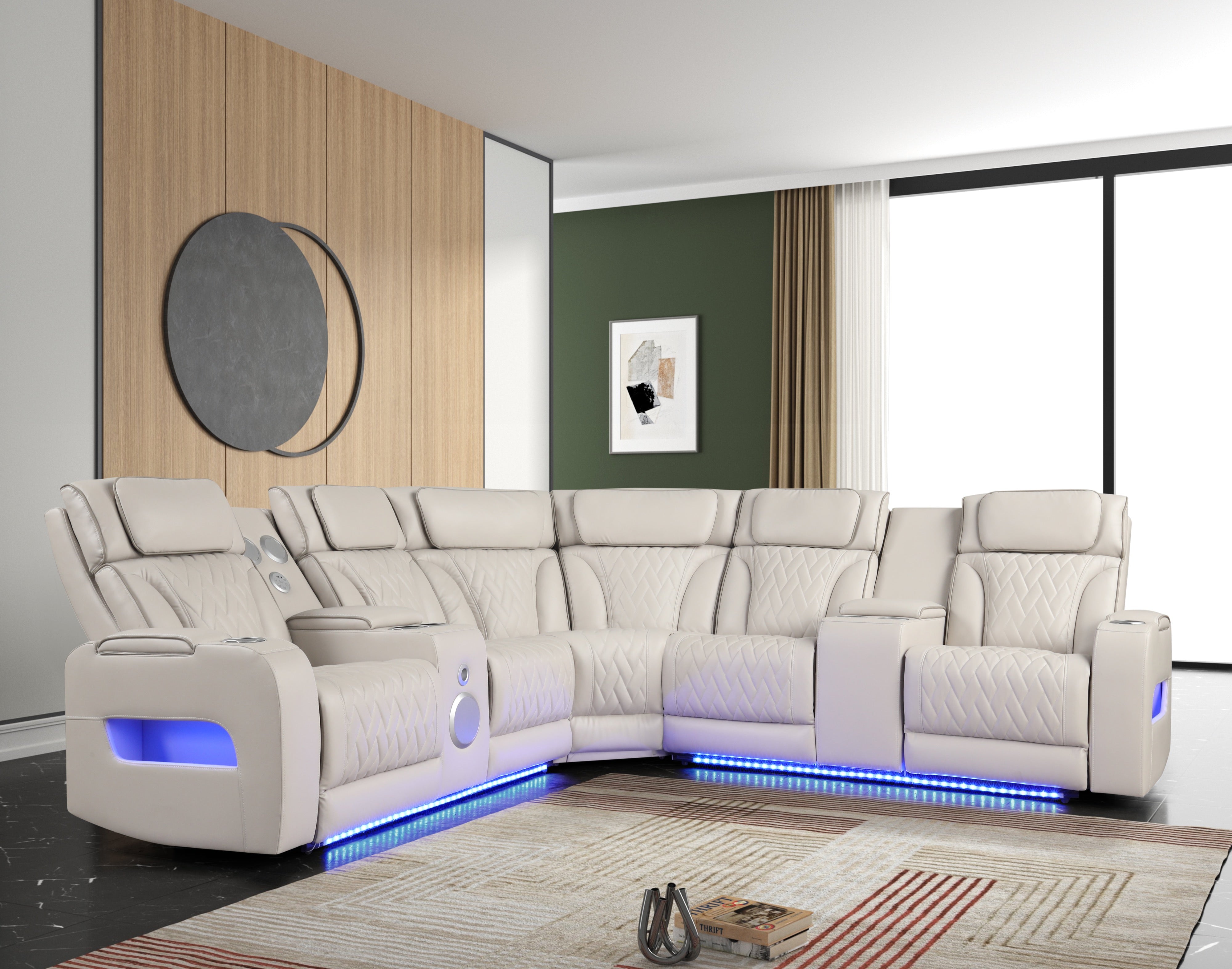 Spain Sand Power Reclining Sectional with Power Headrests
