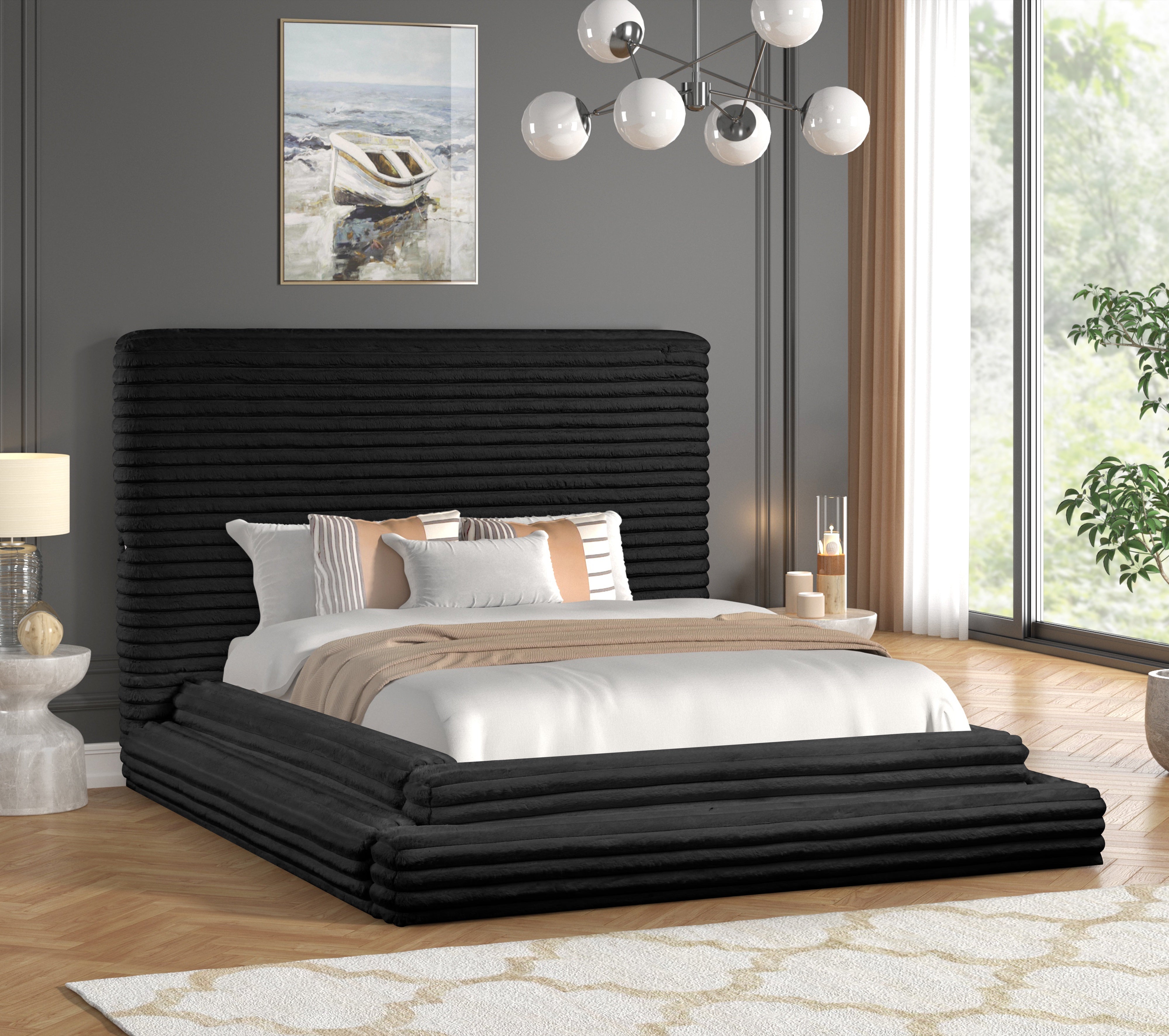 Mariah Black Platform Bed with USB Charging