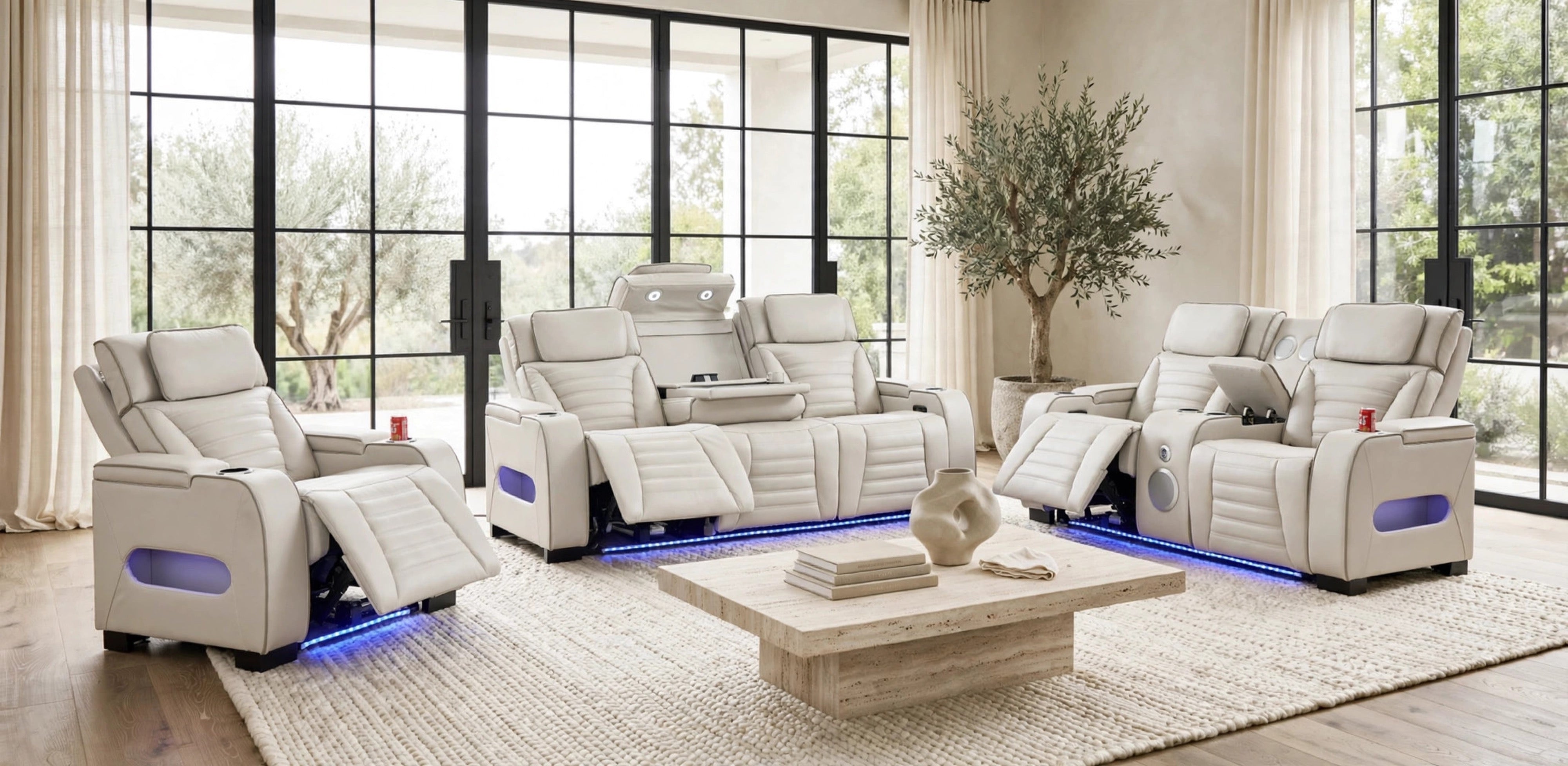 Tokyo Sand Leather-Gel Power 3-Piece Reclining Set