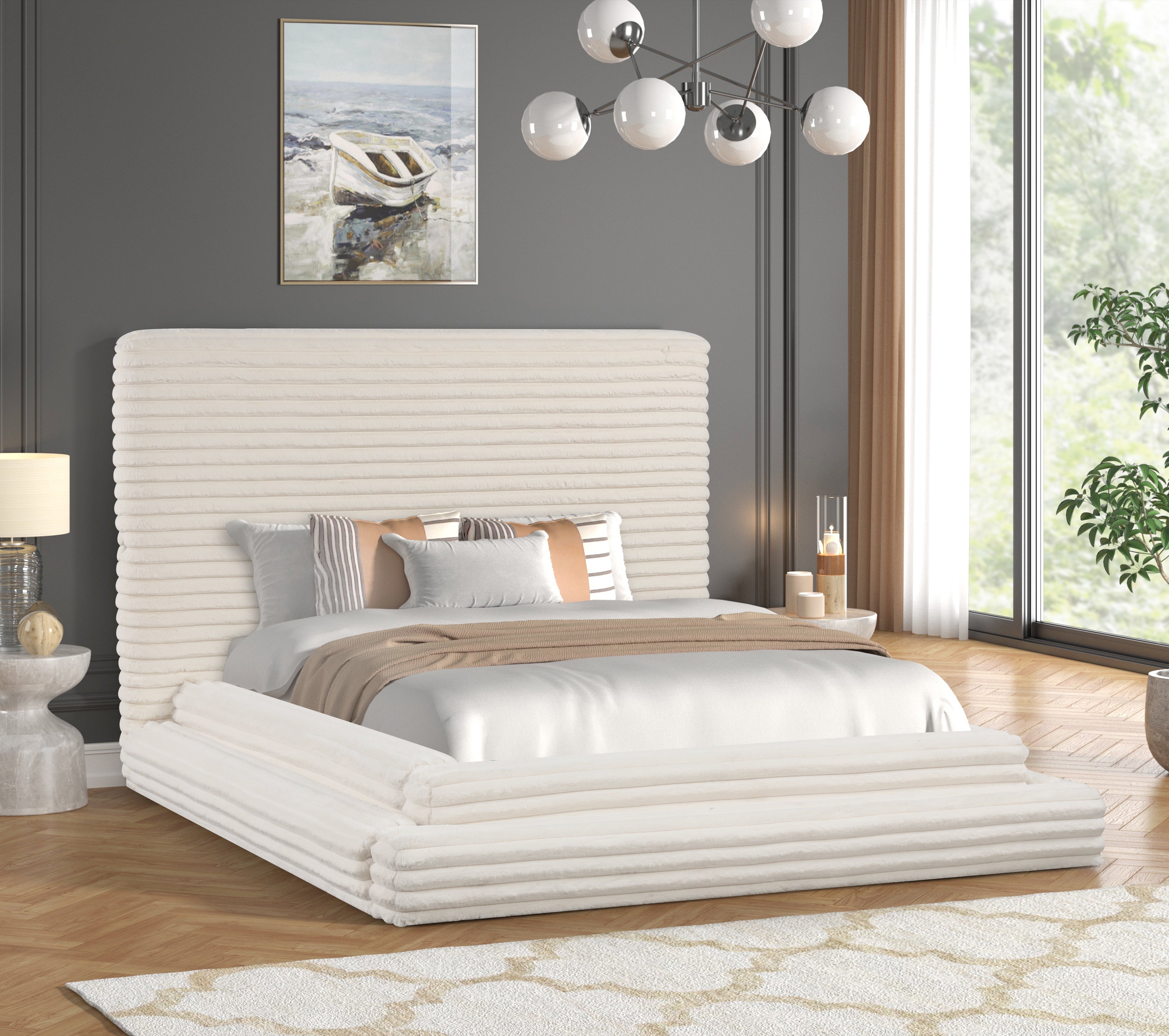Mariah Beige Platform Bed with USB Charging