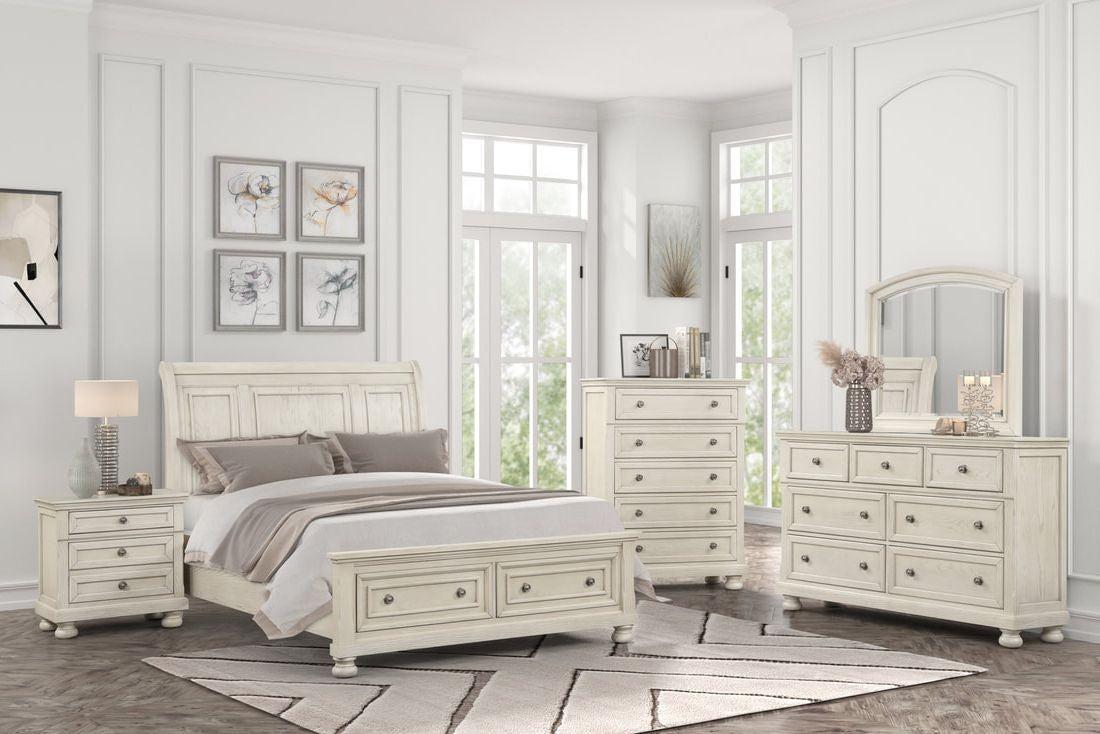 Magnolia Antique White Sleigh 4-Piece Queen Bedroom Set