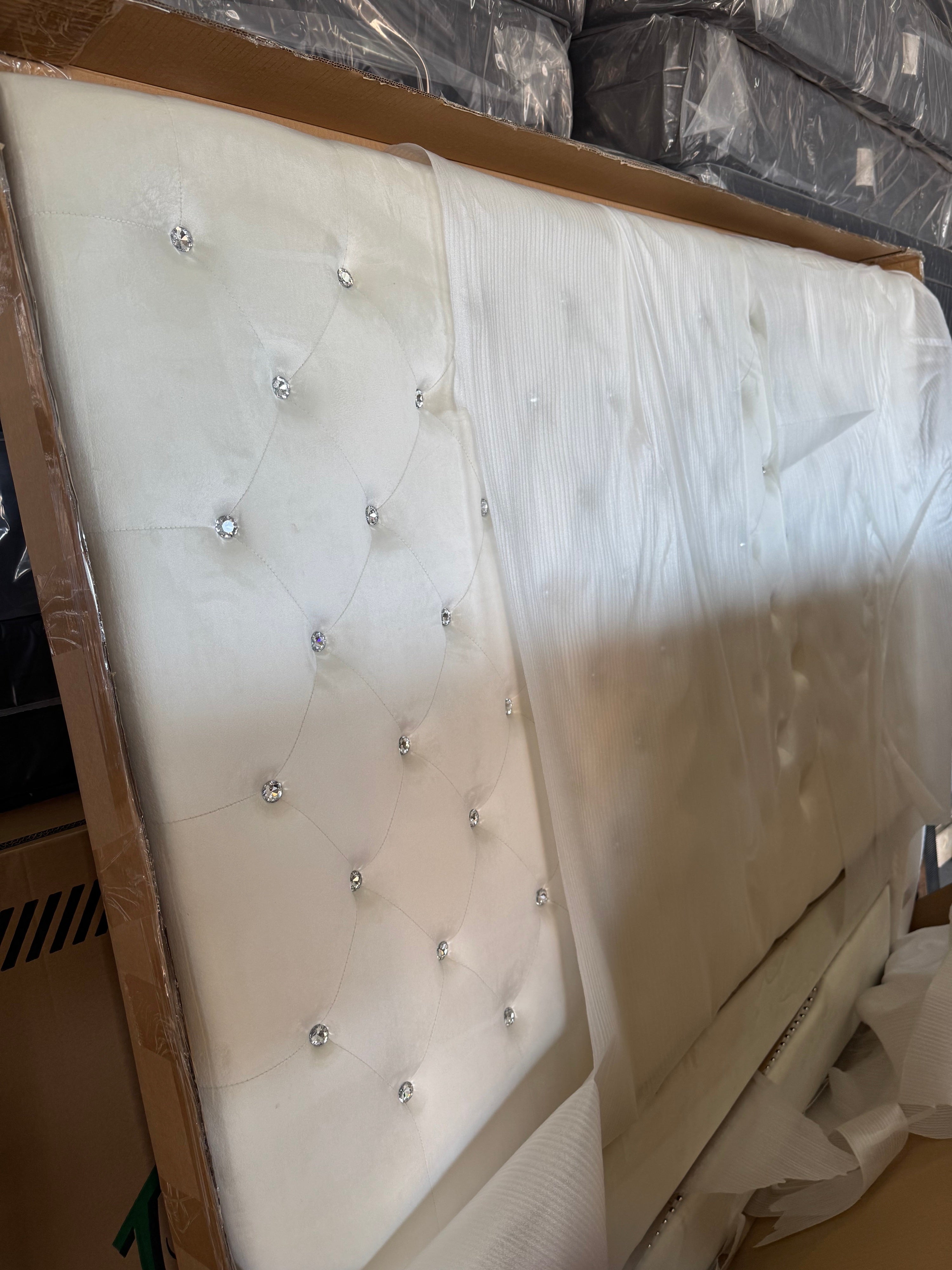 Diamond Skye 6ft Tall Bed in Cream Velvet