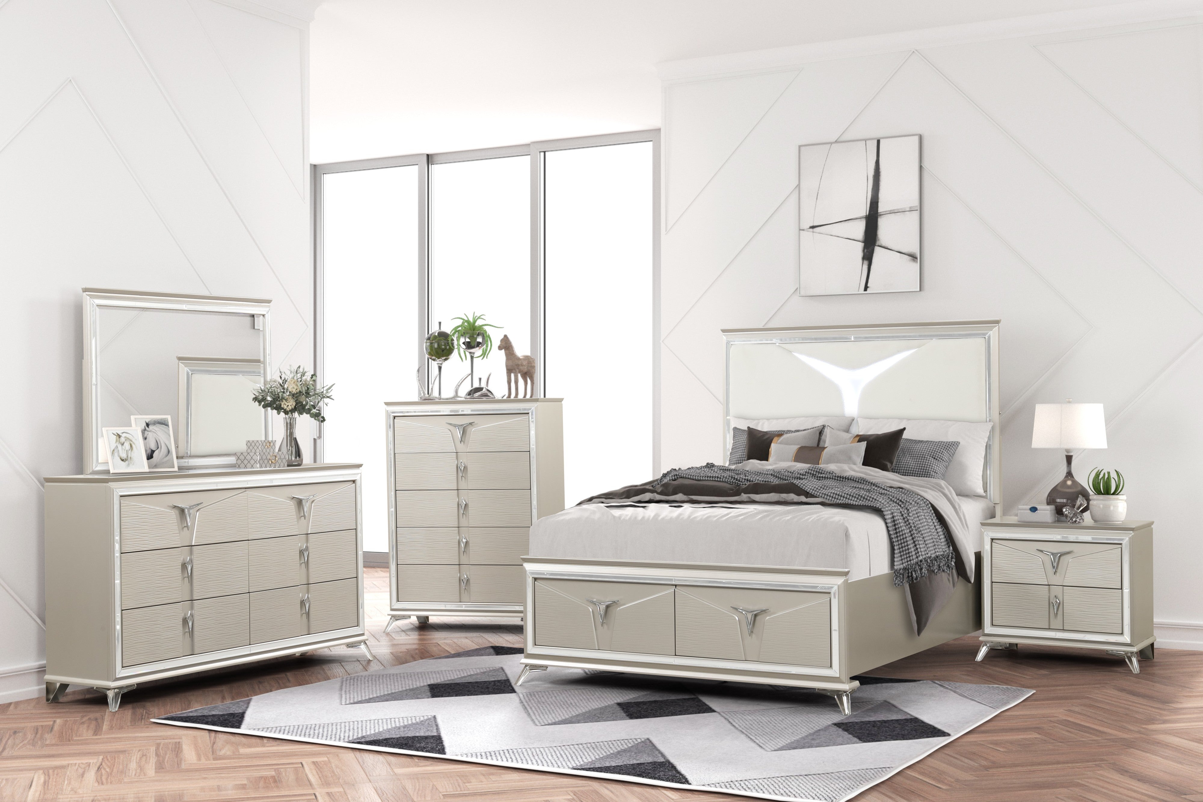 Master Champagne Platform Bedroom Set with Storage Footboard