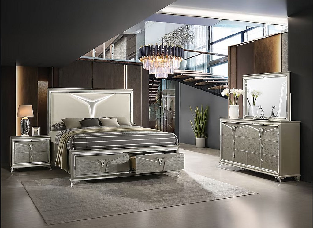 Master Champagne Platform Bedroom Set with Storage Footboard, view 2