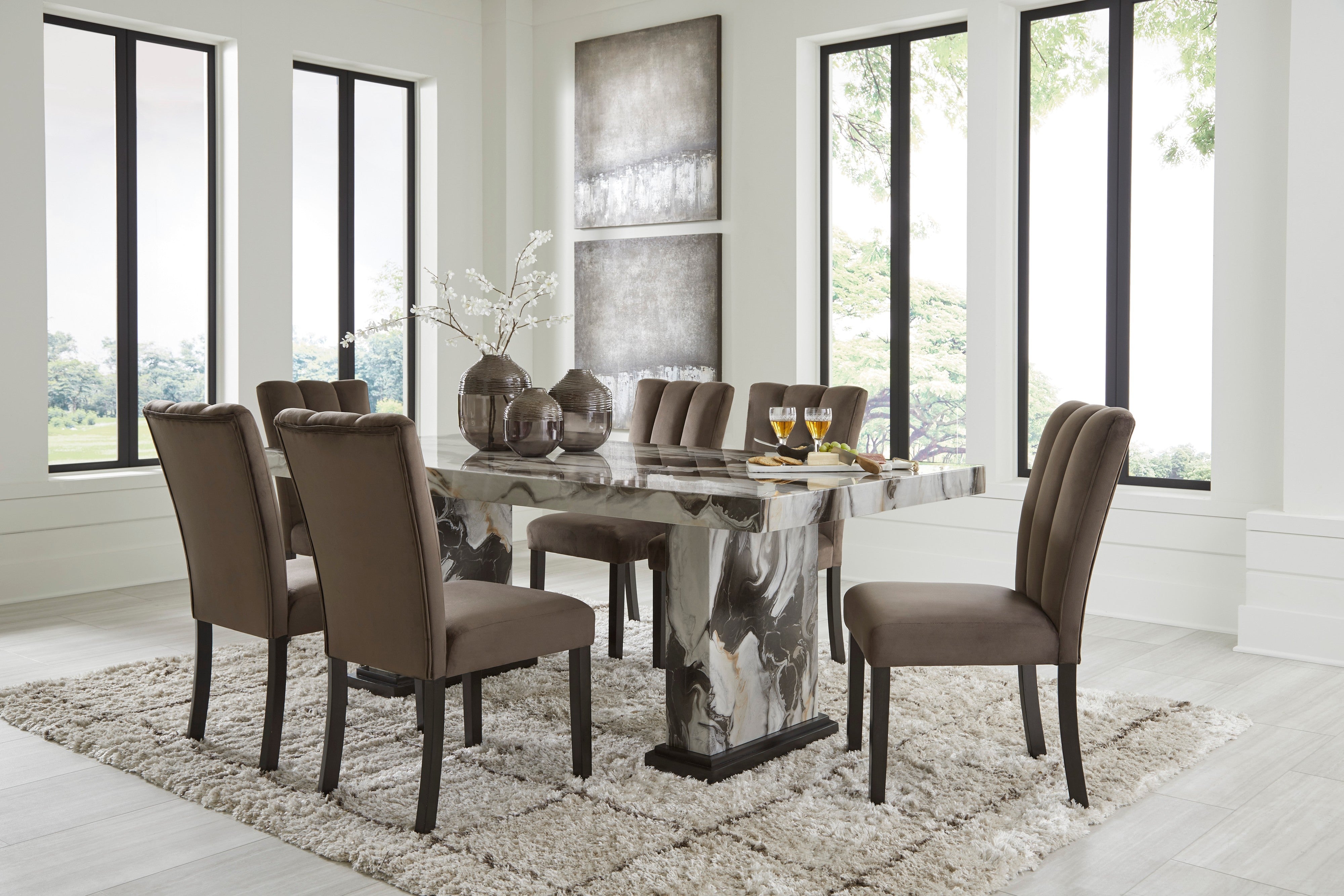 Ashley Mocha Faux Marble 7-Piece Dining Set