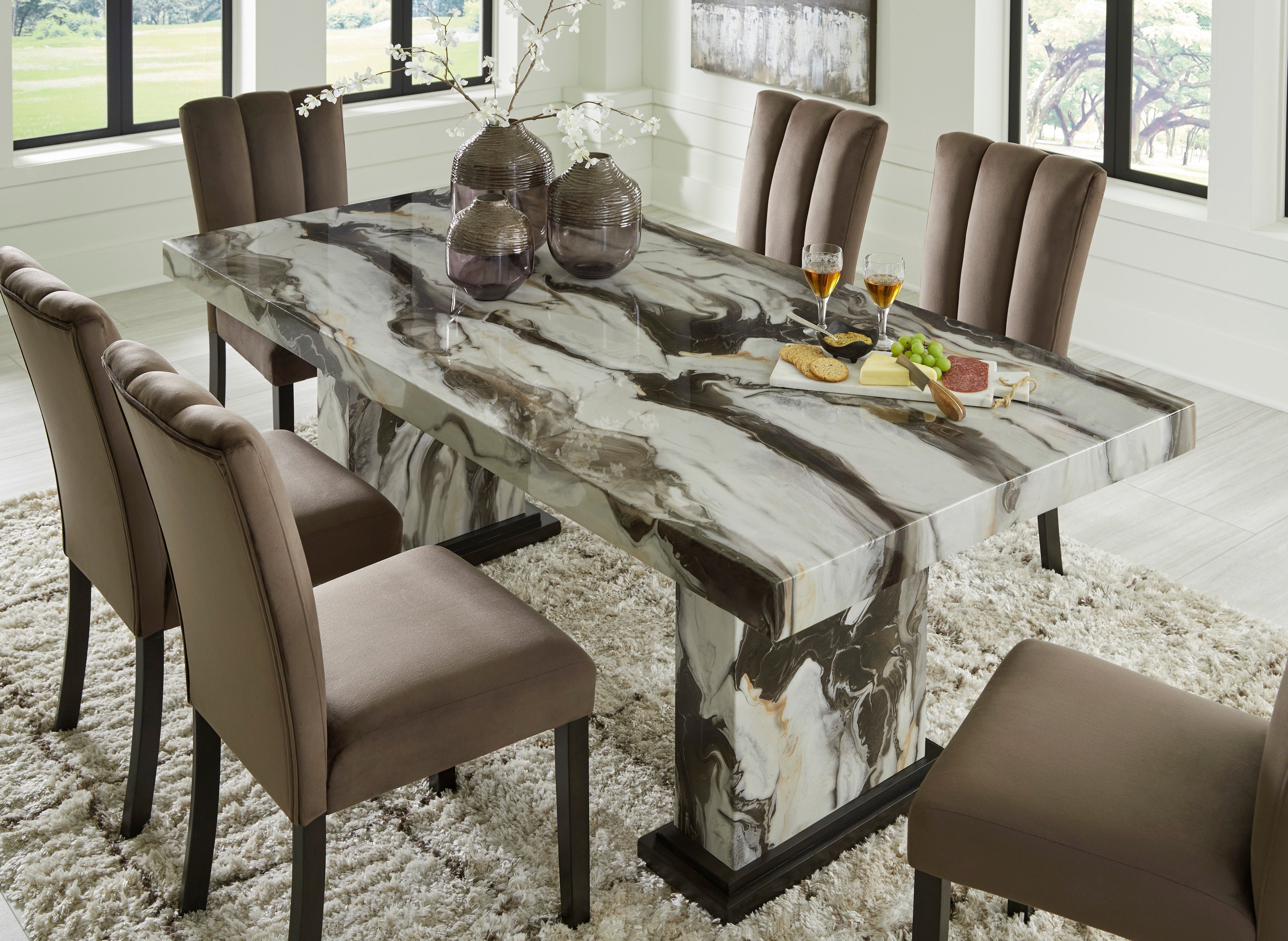 Ashley Mocha Faux Marble 7-Piece Dining Set, view 2