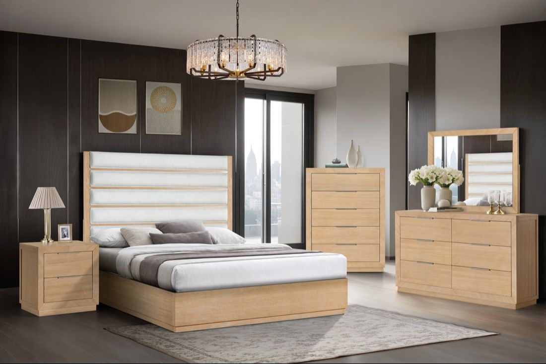 Oslo Natural Oak Bedroom Set with Boucle Headboard