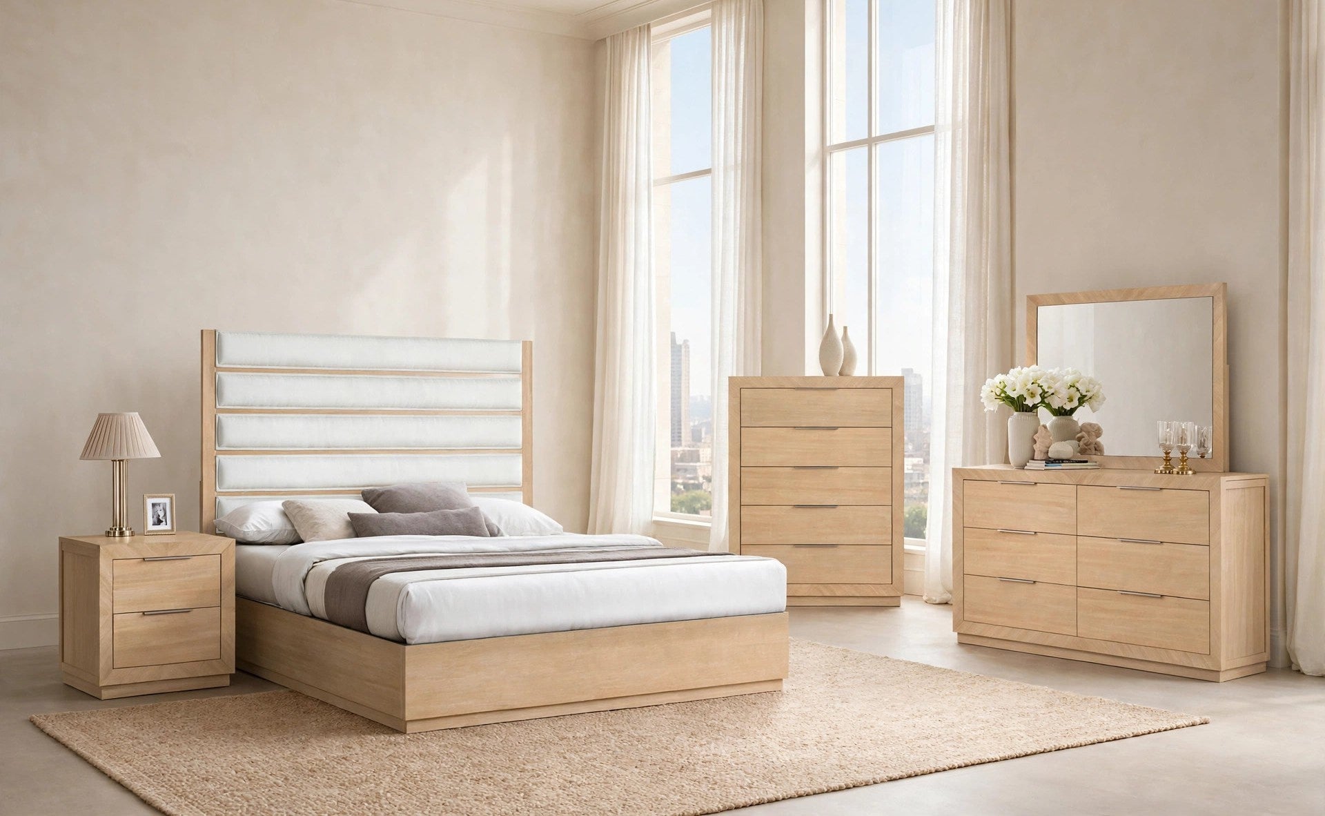 Oslo Natural Oak Bedroom Set with Boucle Headboard, view 2