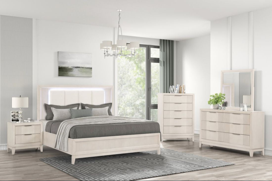 Uptown Cream King Bedroom Set with LED Headboard