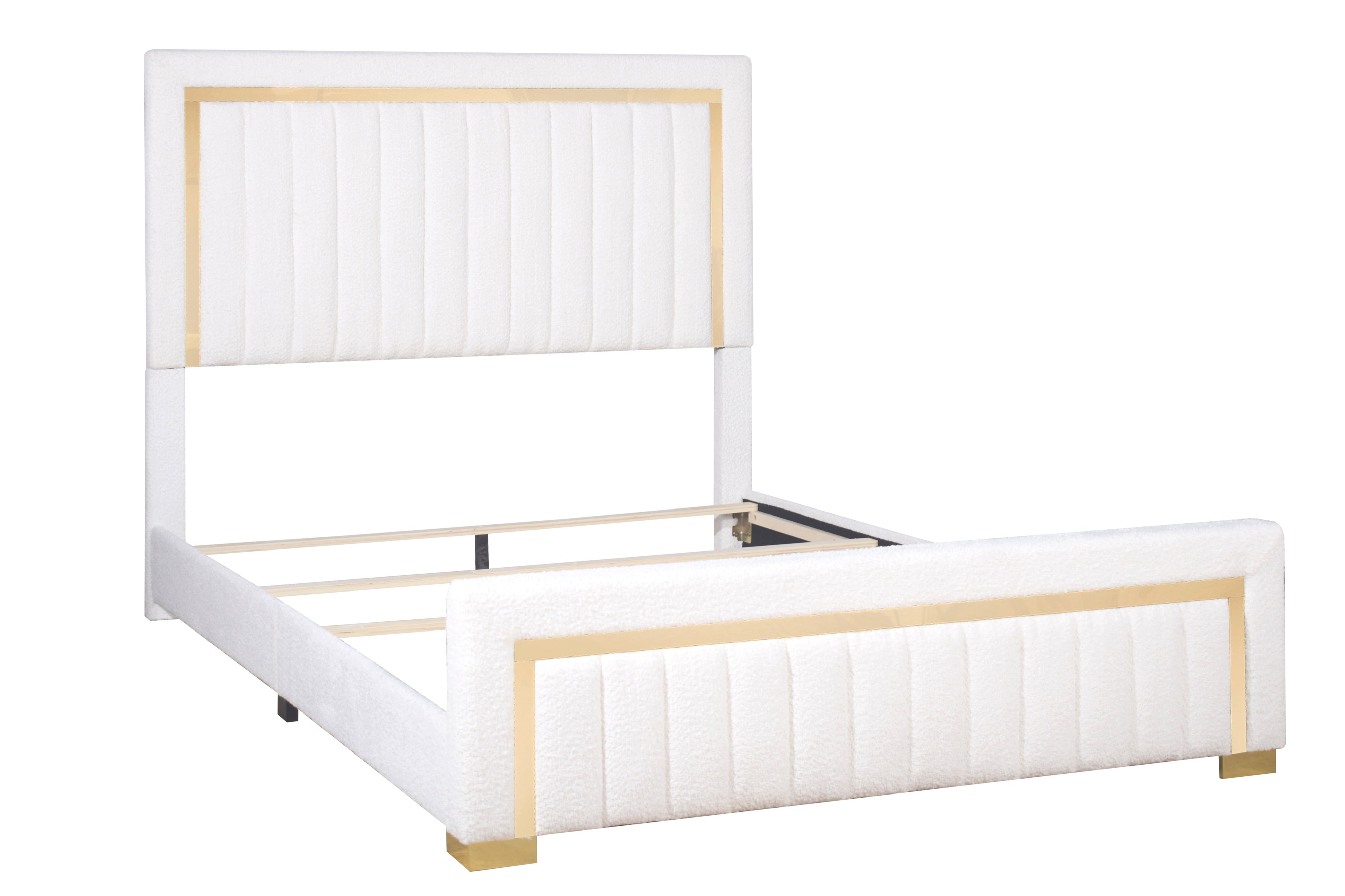 Off-White Boucle Platform Bed, view 2