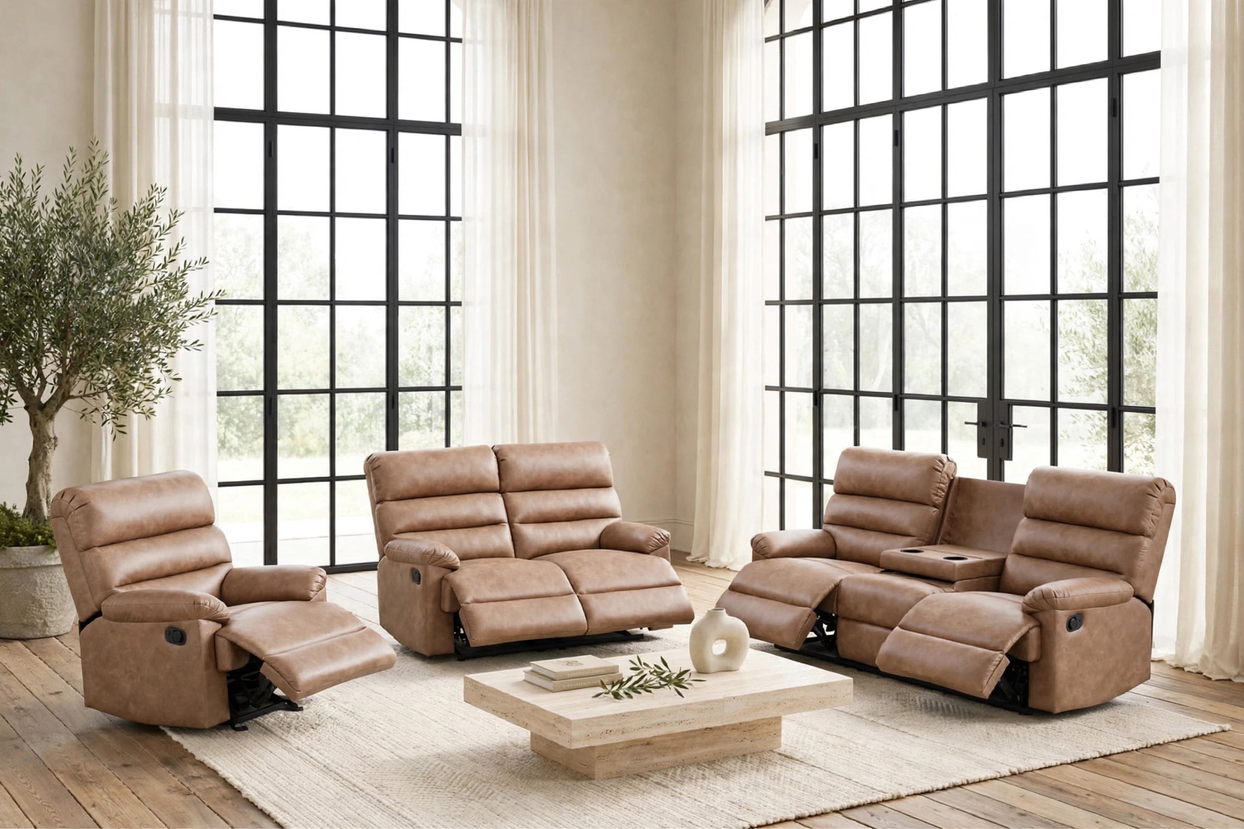 Albert Saddle Palomino Fabric 3-Piece Reclining Set