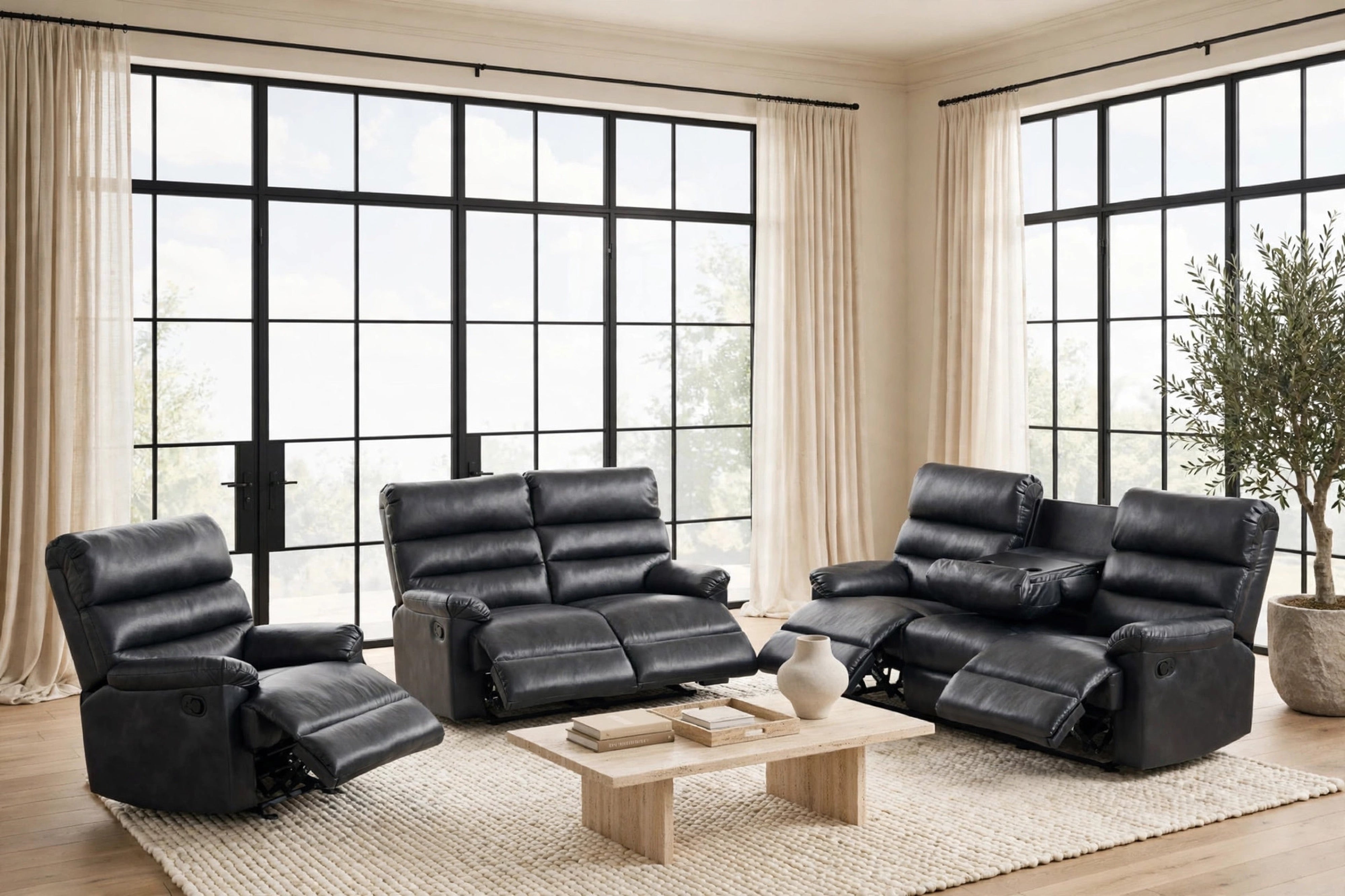 Albert Black Leather-Gel 3-Piece Reclining Set