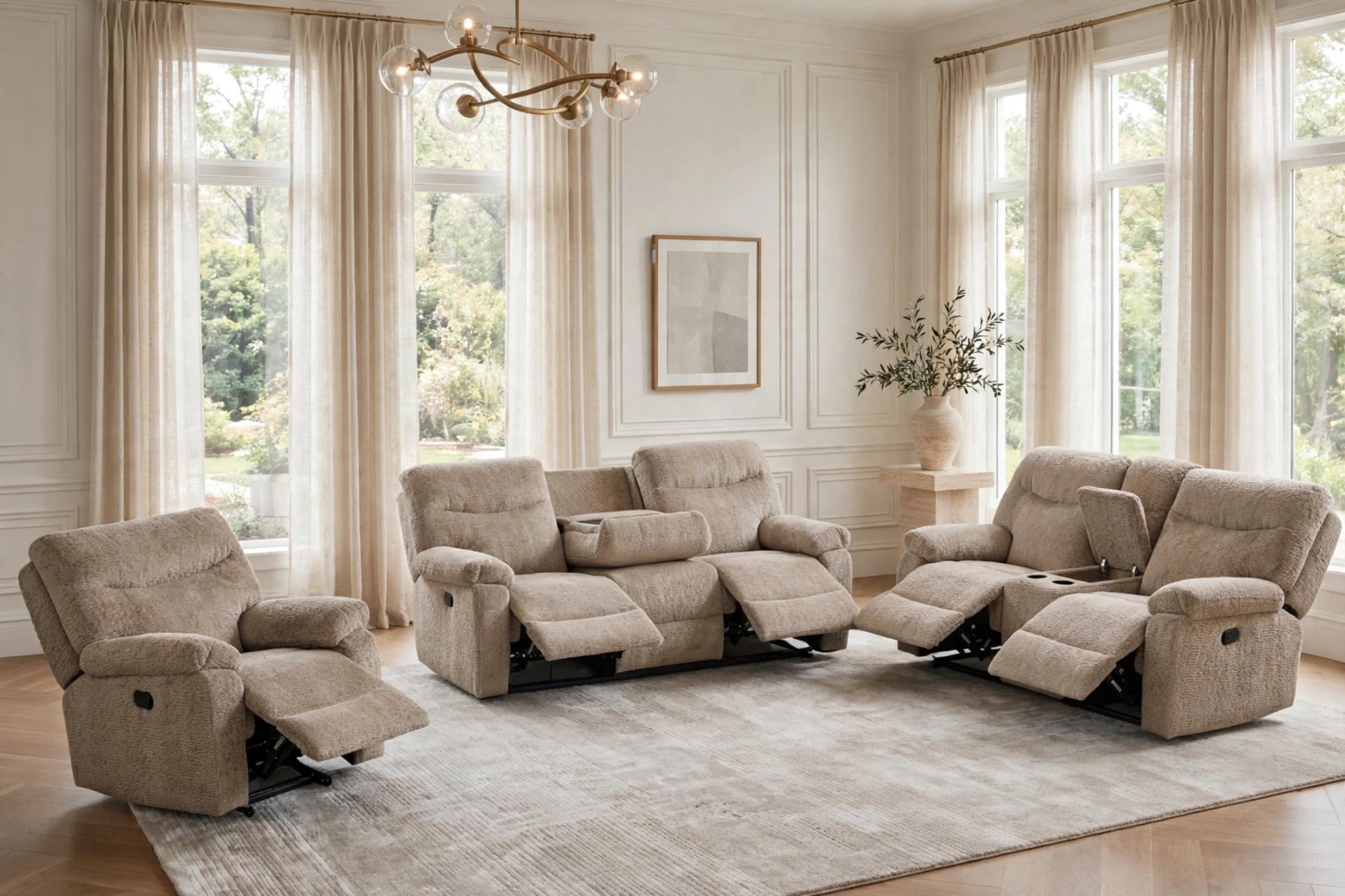 Bravo Mocha Teddy Fabric 3-Piece Reclining Set