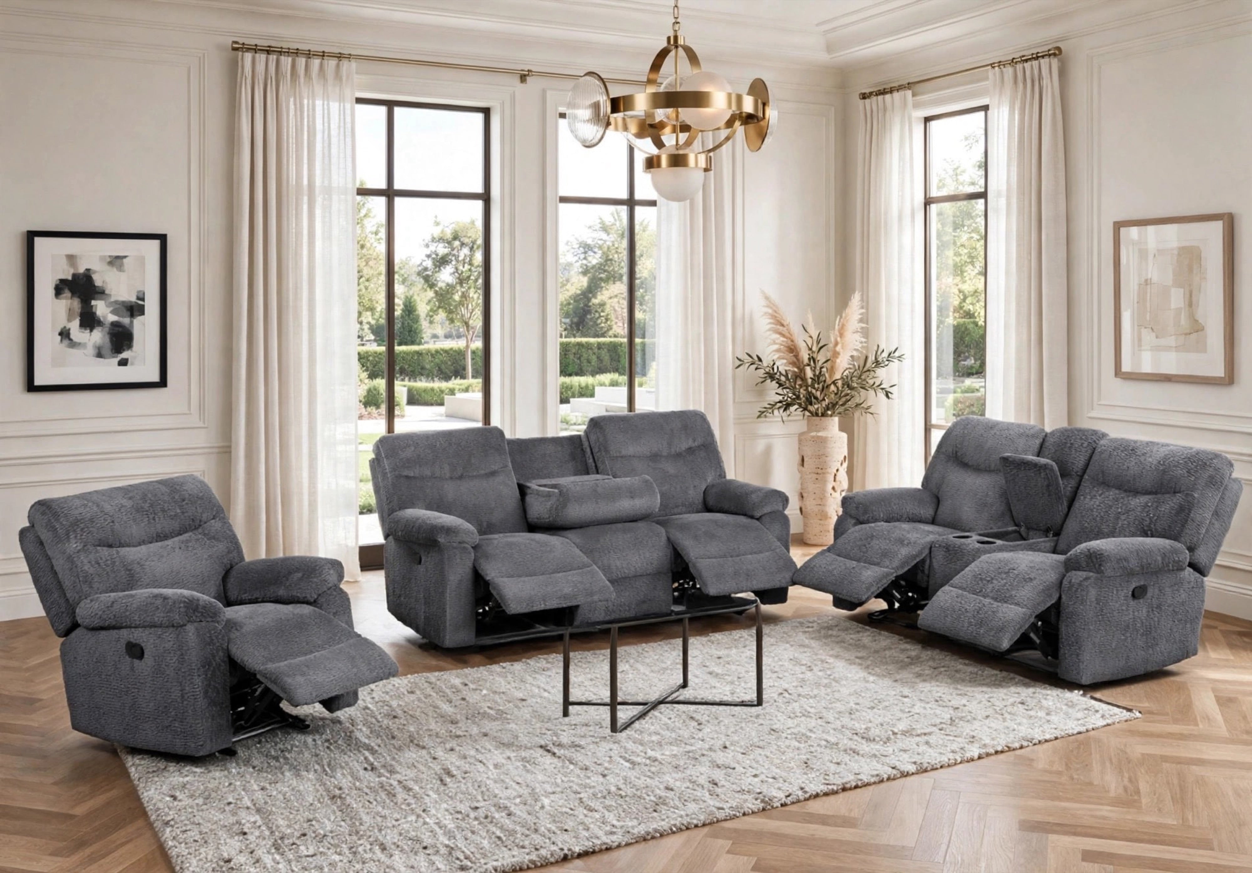 Bravo Charcoal Teddy Fabric 3-Piece Reclining Set