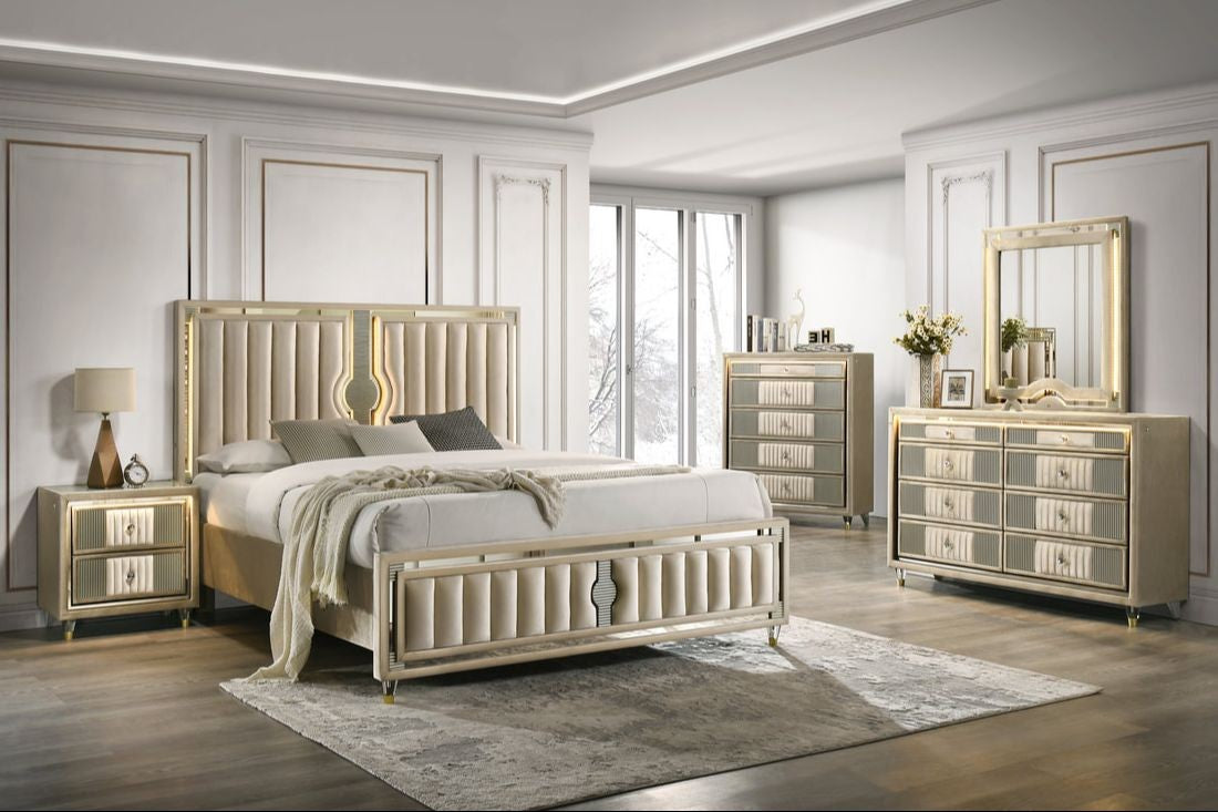 Venetian Champagne Platform Bedroom Set with LED Lights, view 2