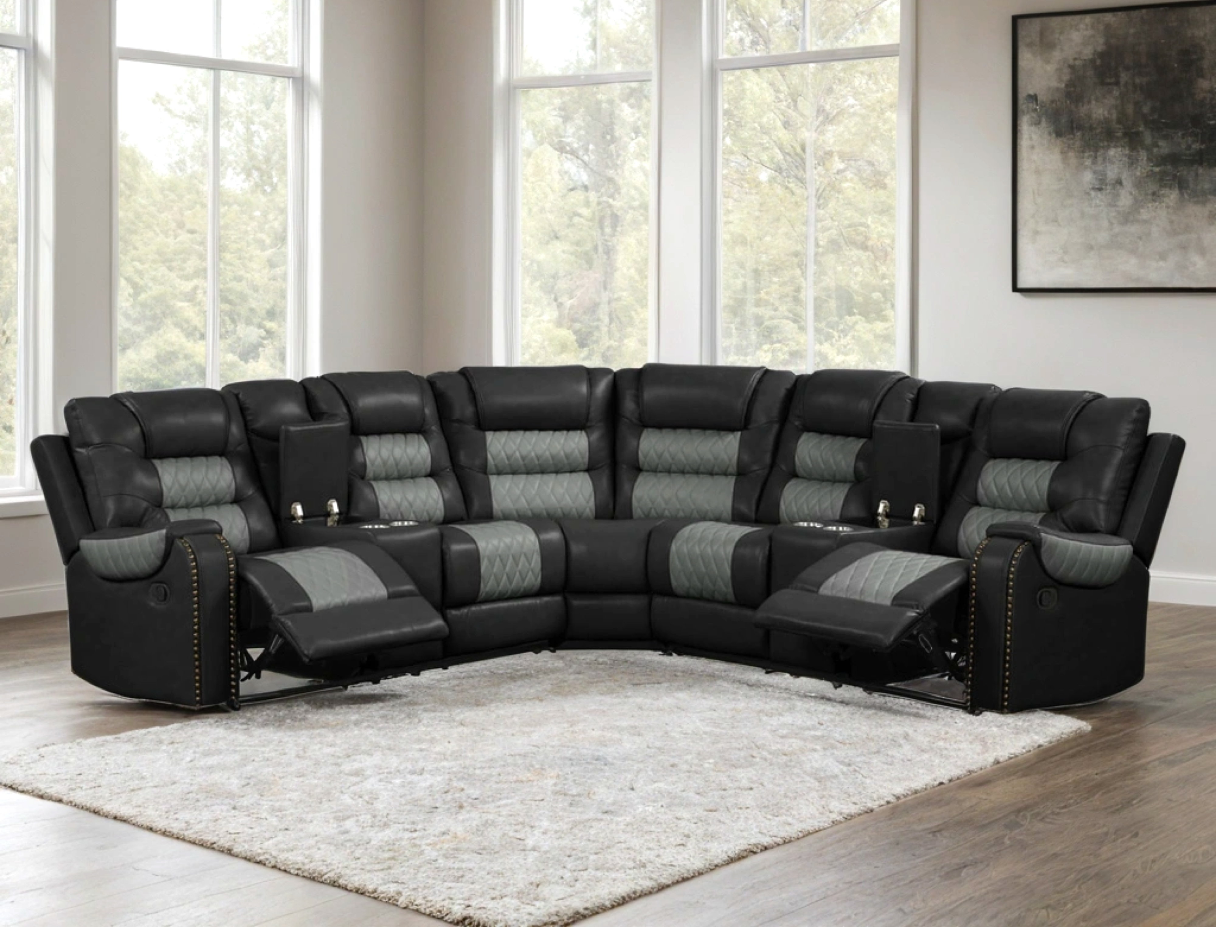 Jordon Black Two-Tone Reclining Sectional with Storage, view 3