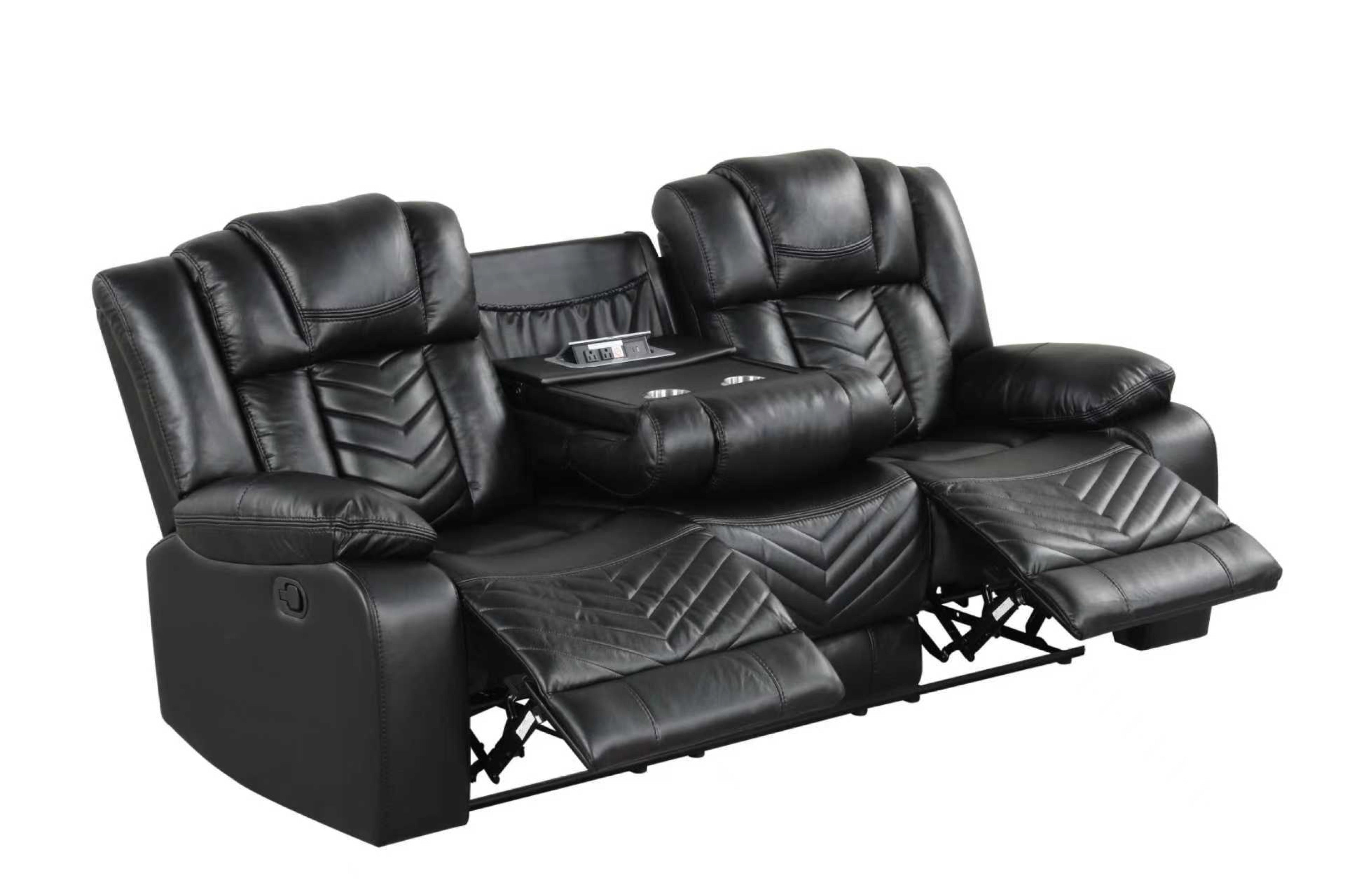 Ace Black Leather-Gel 3-Piece Reclining Set, view 3
