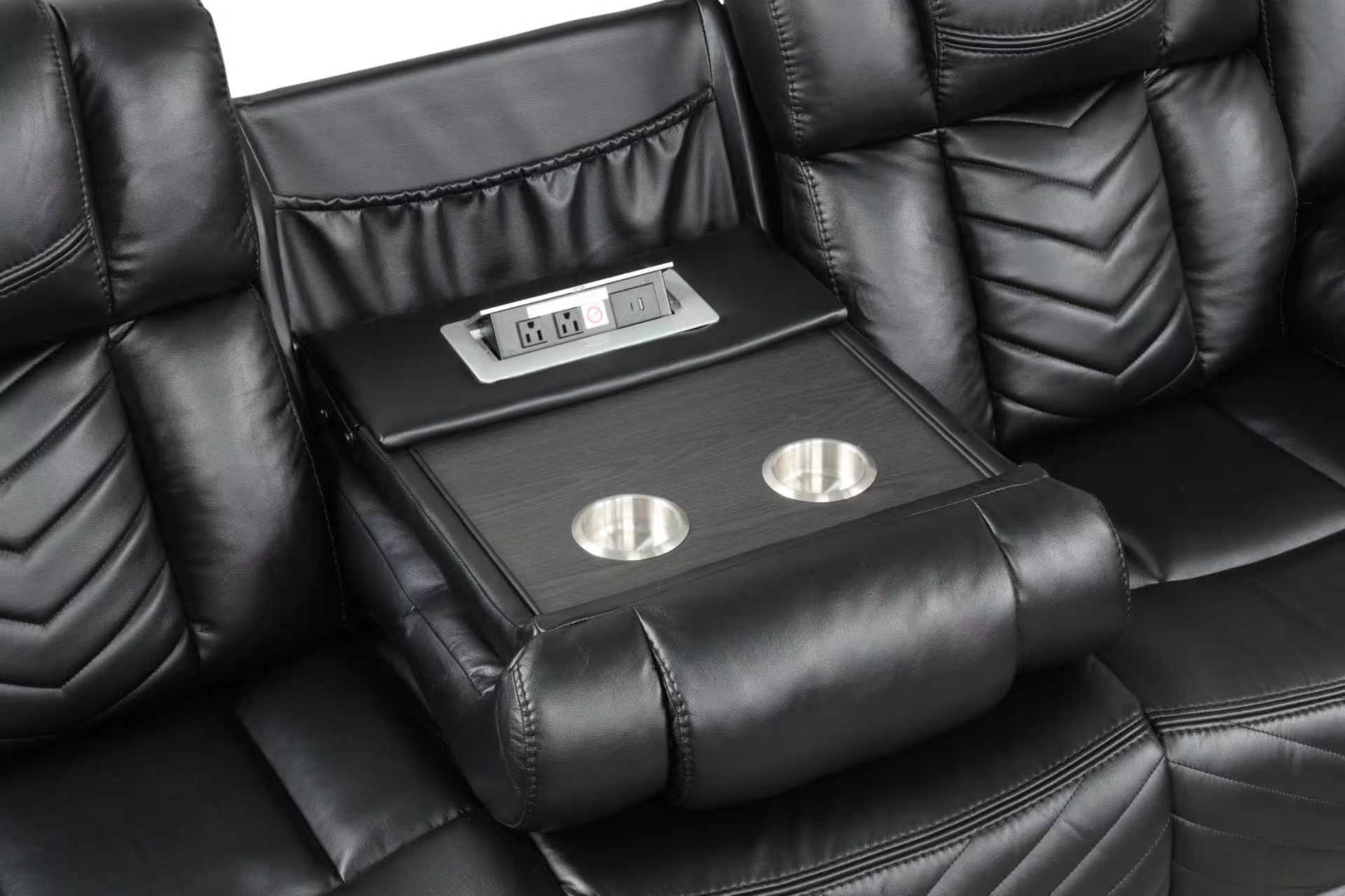 Ace Black Leather-Gel 3-Piece Reclining Set, view 6