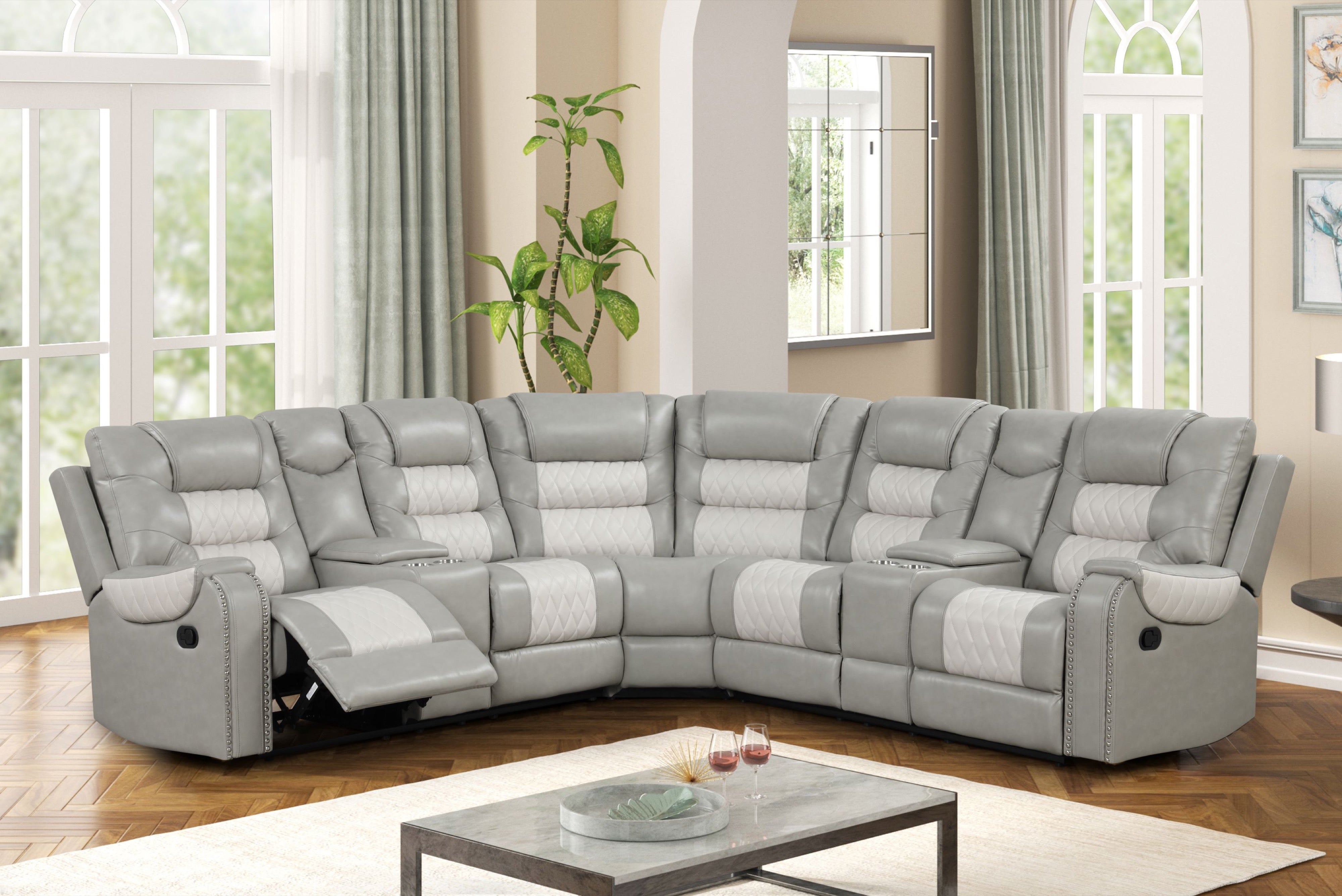 Jordon Gray Two-Tone Reclining Sectional with Storage
