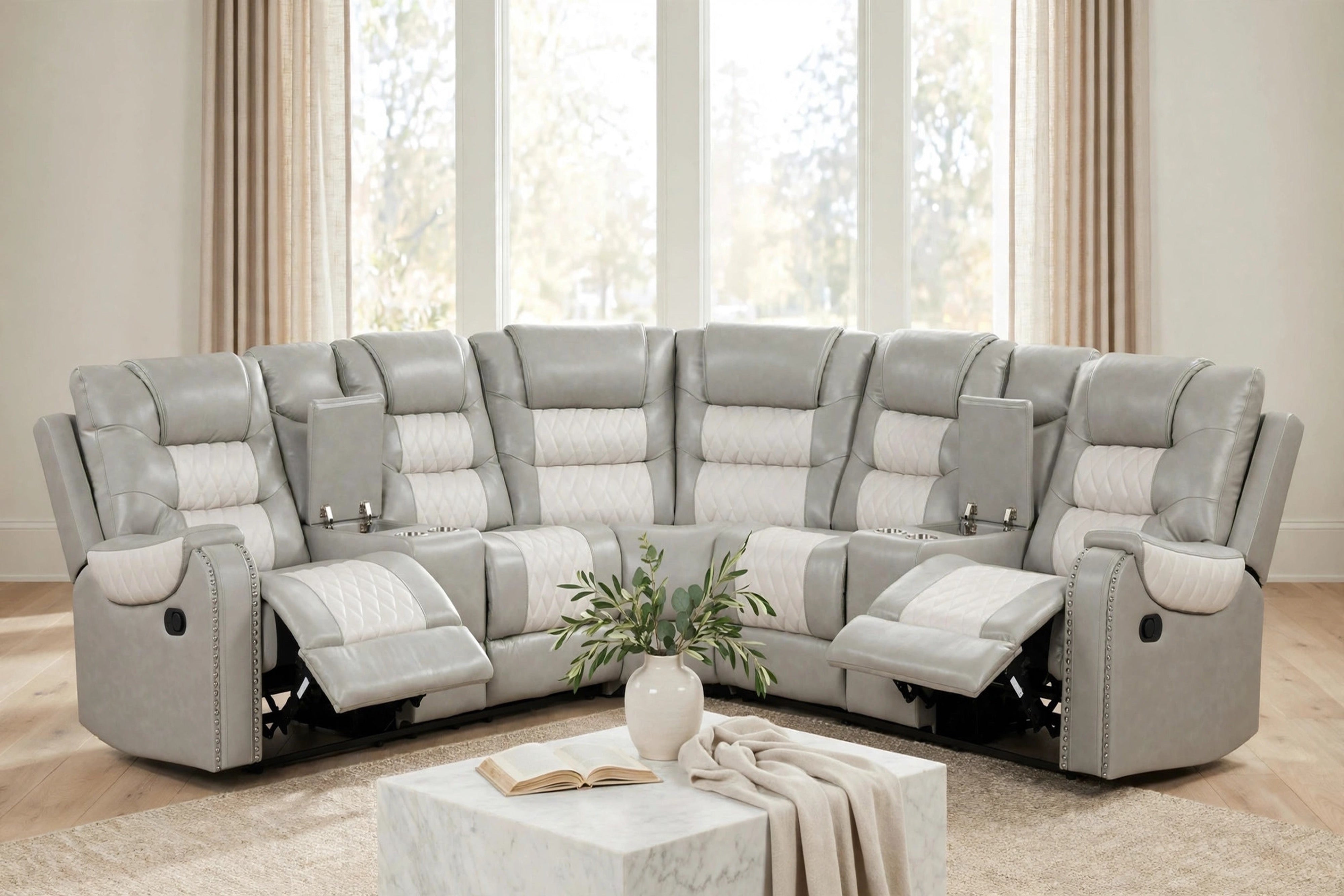 Jordon Gray Two-Tone Reclining Sectional with Storage, view 4