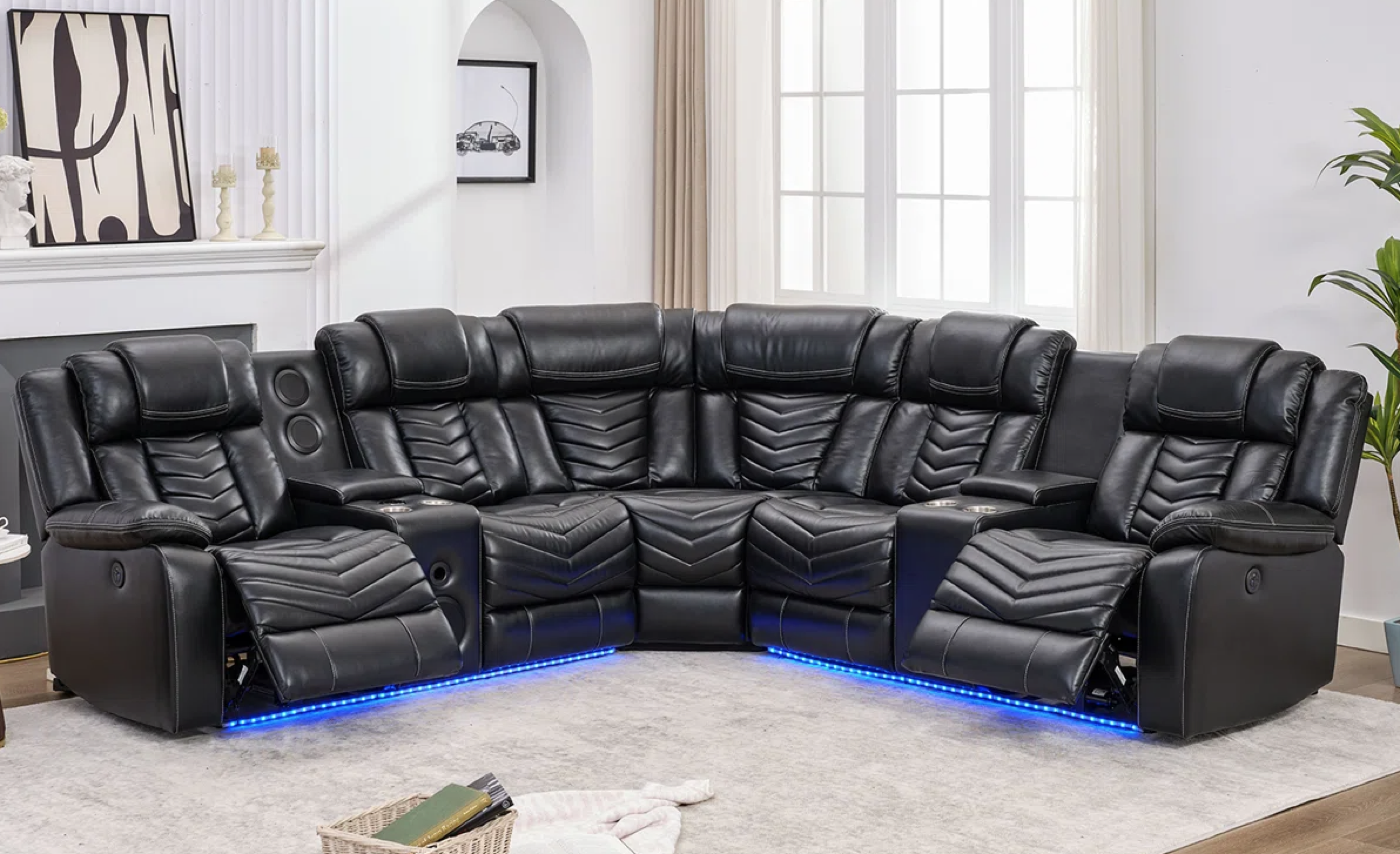 Ace Black Reclining Sectional with Bluetooth Speaker, view 2