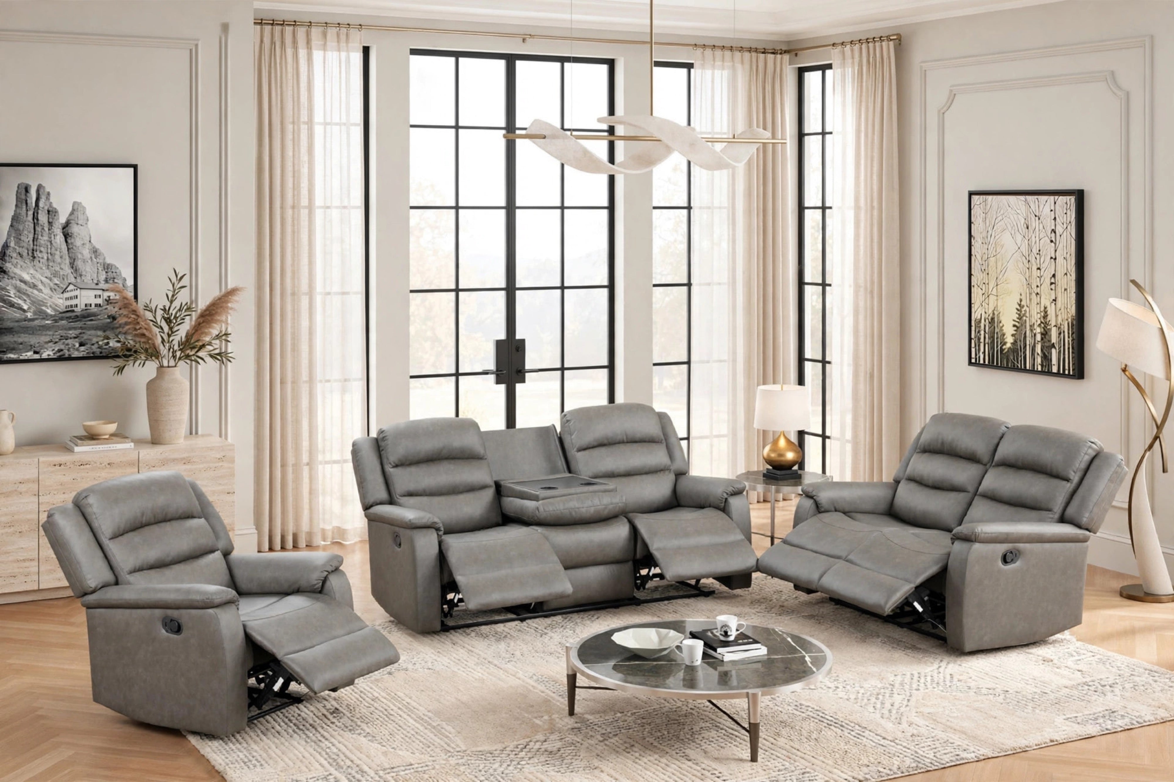 Hope Gray Polyester 3-Piece Reclining Set