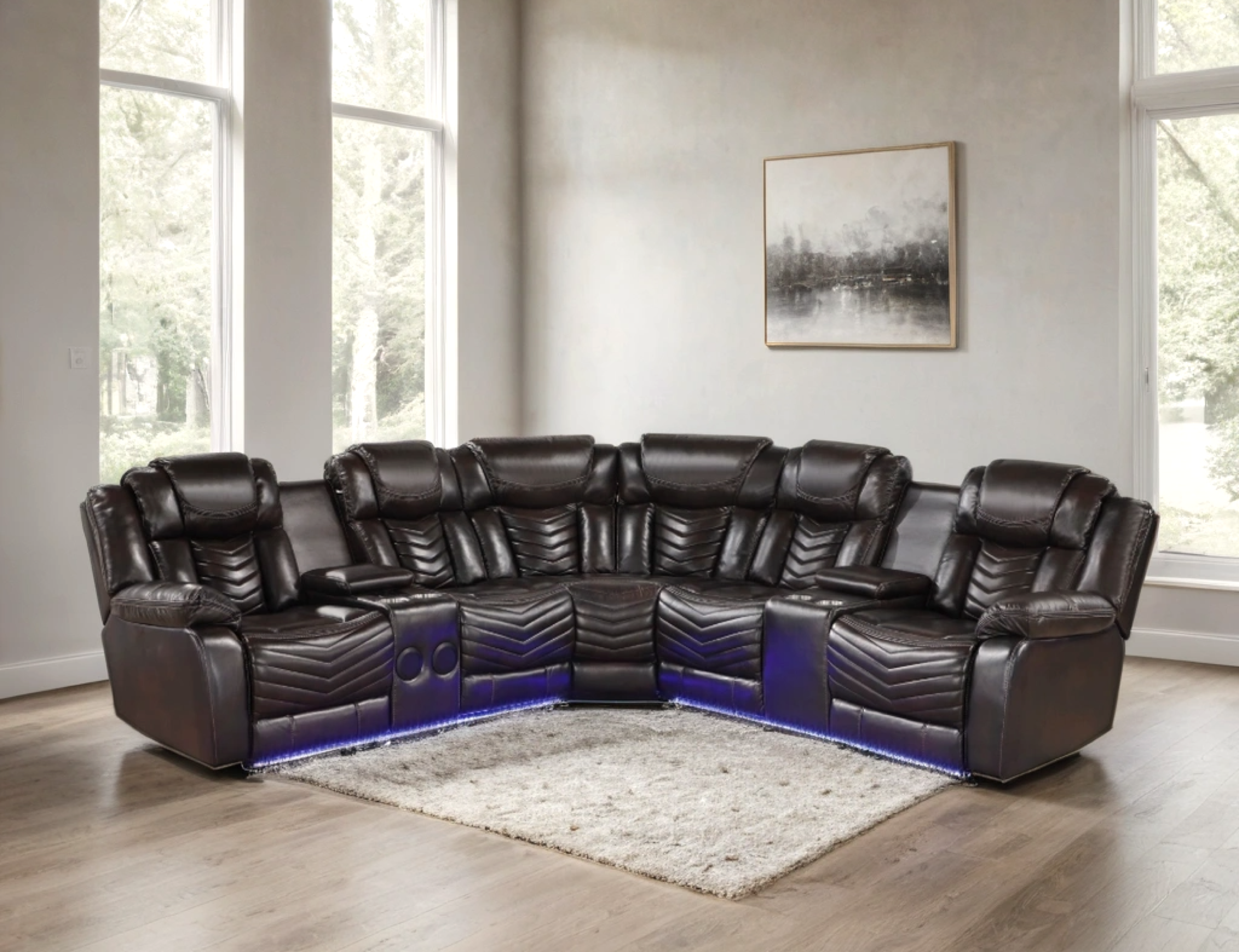 Ace Brown Reclining Sectional with Bluetooth Speaker, view 2