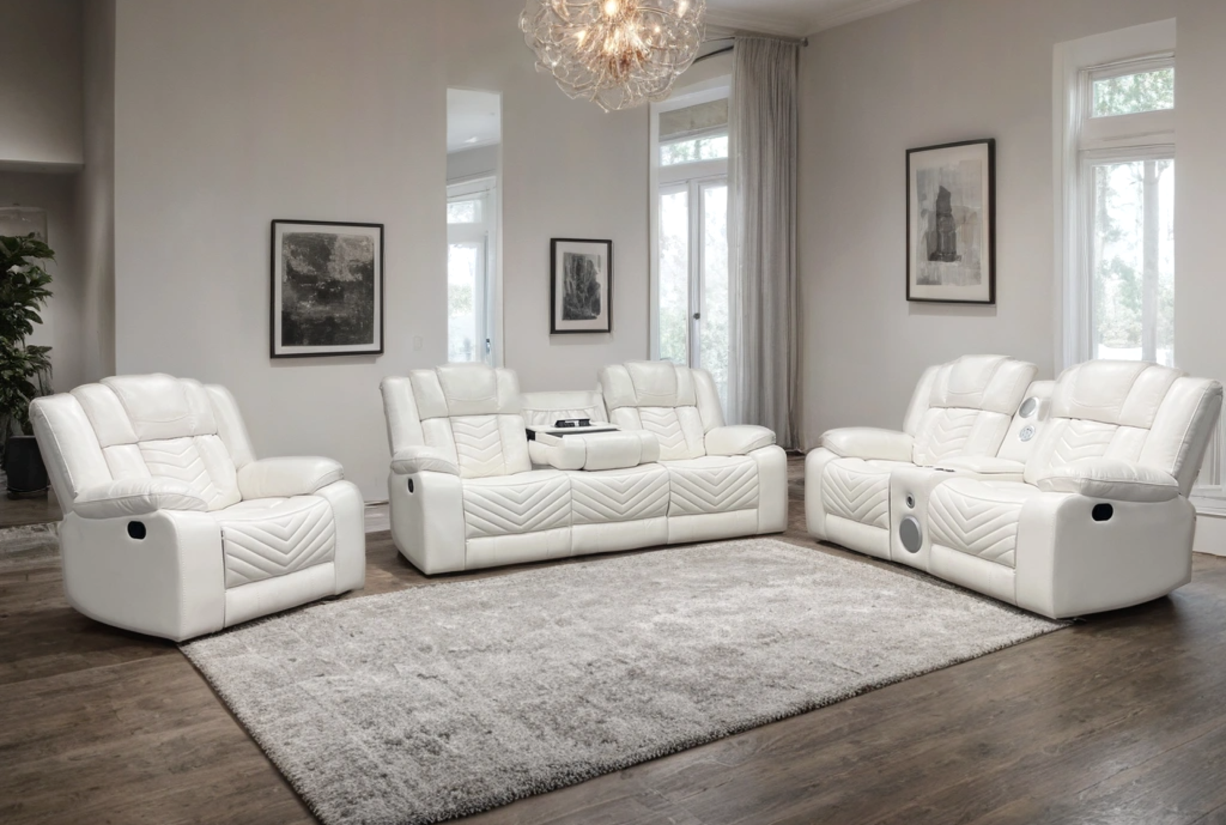 Ace White Leather-Gel 3-Piece Reclining Set