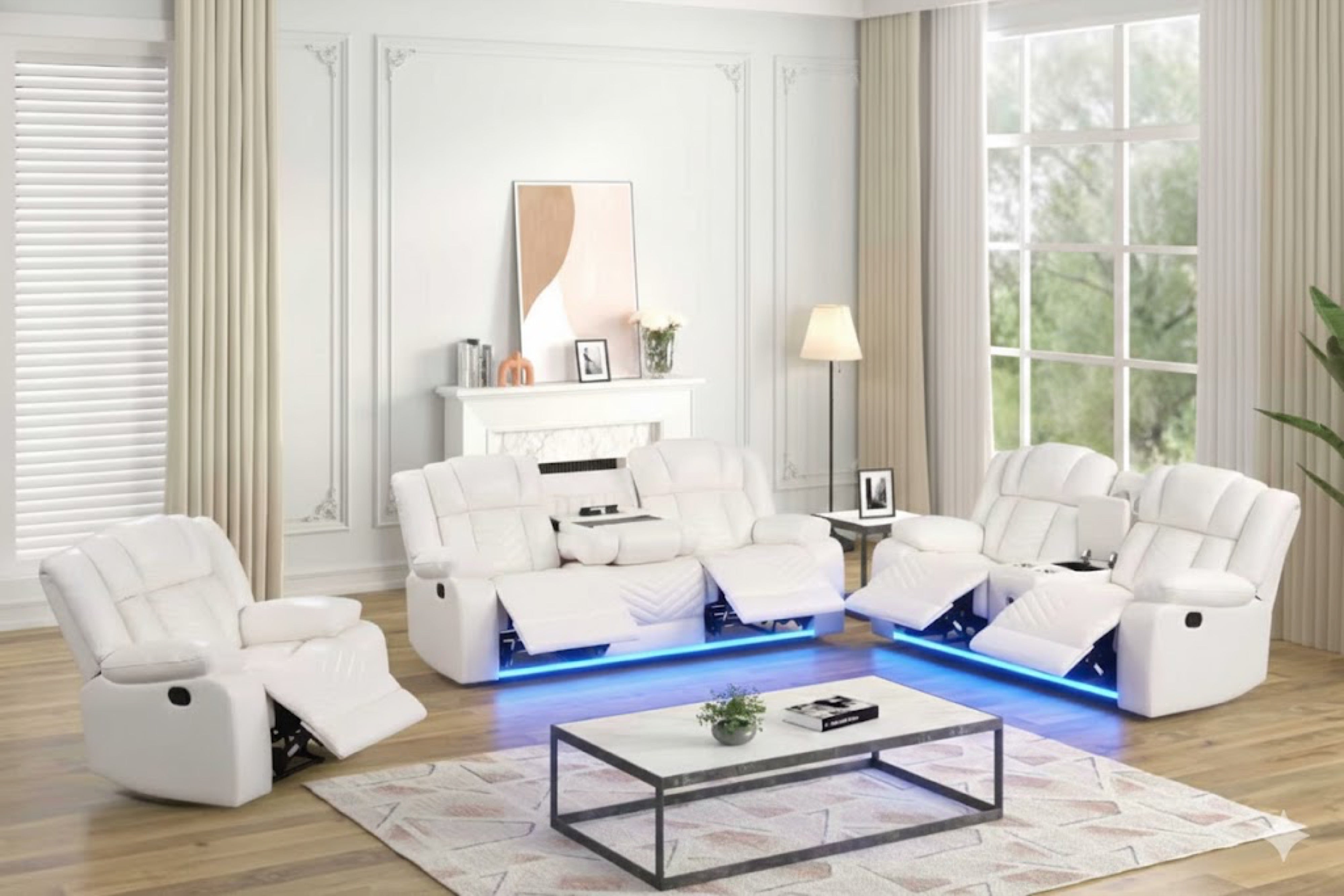 Ace White Leather-Gel 3-Piece Reclining Set, view 2