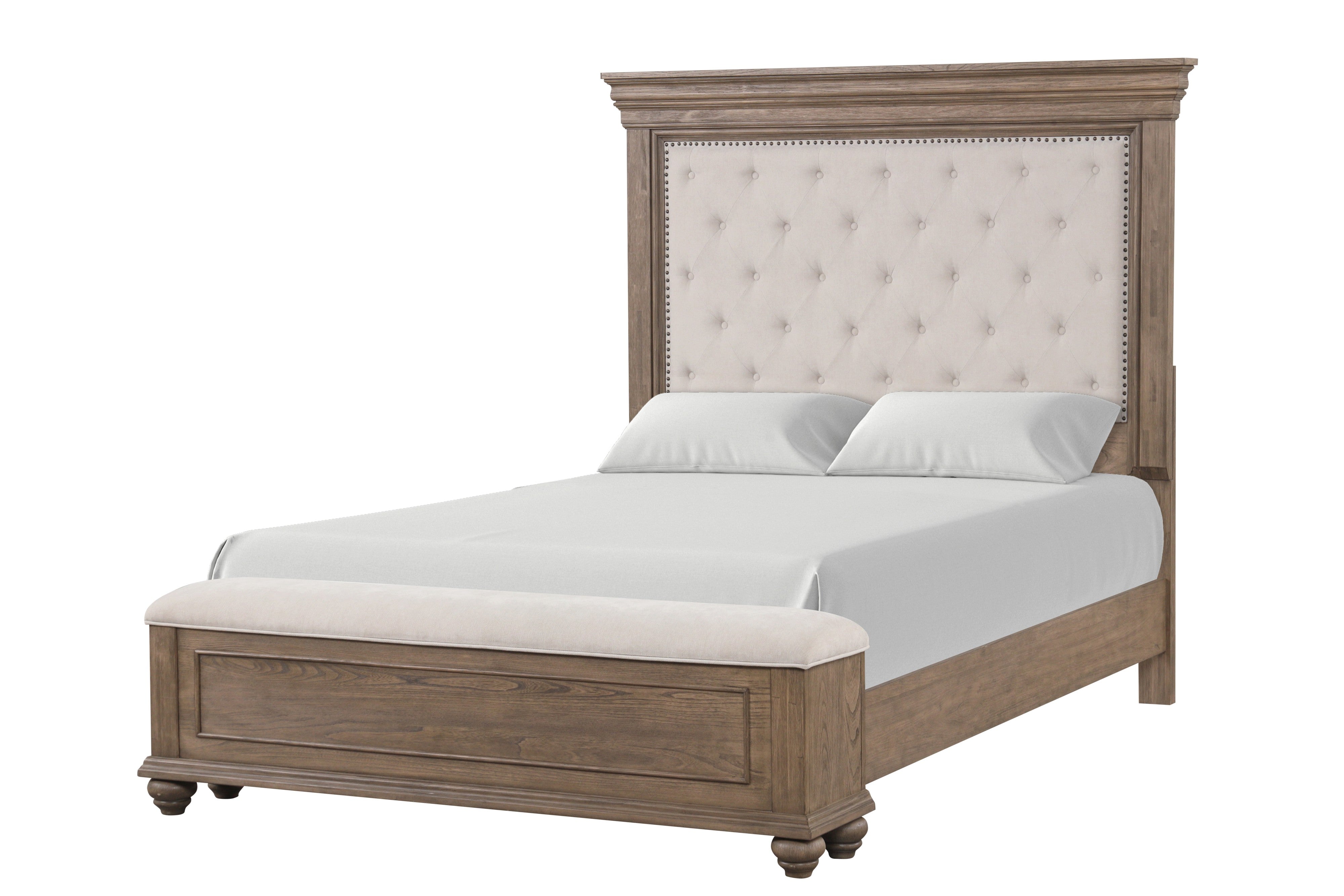 Nashville Driftwood Brown 4-Piece Queen Bedroom Set with Tufted Headboard, view 3