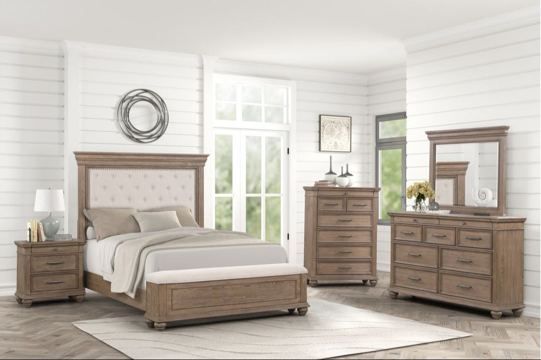 Nashville Driftwood Brown 4-Piece Queen Bedroom Set with Tufted Headboard
