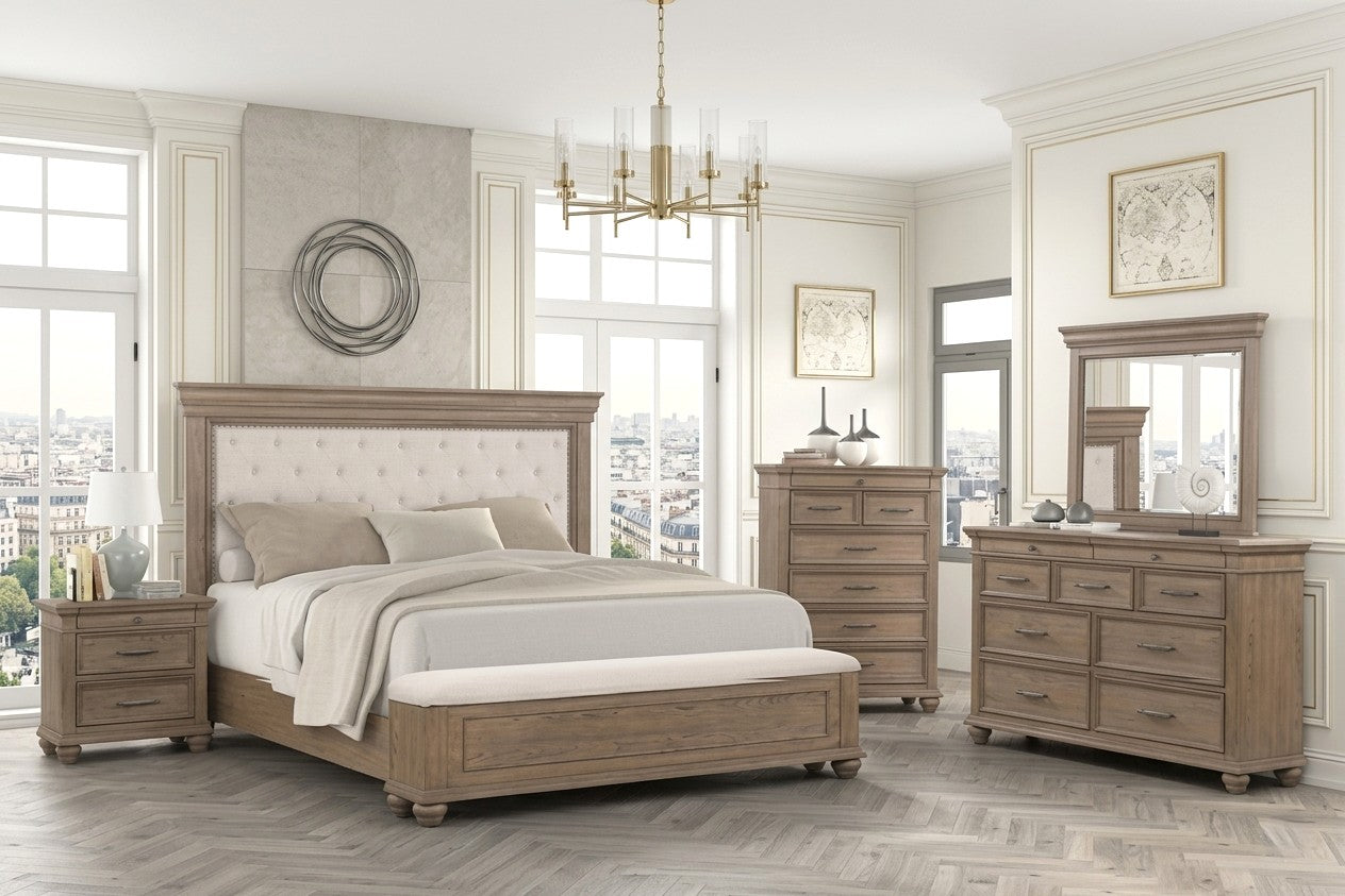 Nashville Driftwood Brown 4-Piece Queen Bedroom Set with Tufted Headboard, view 2