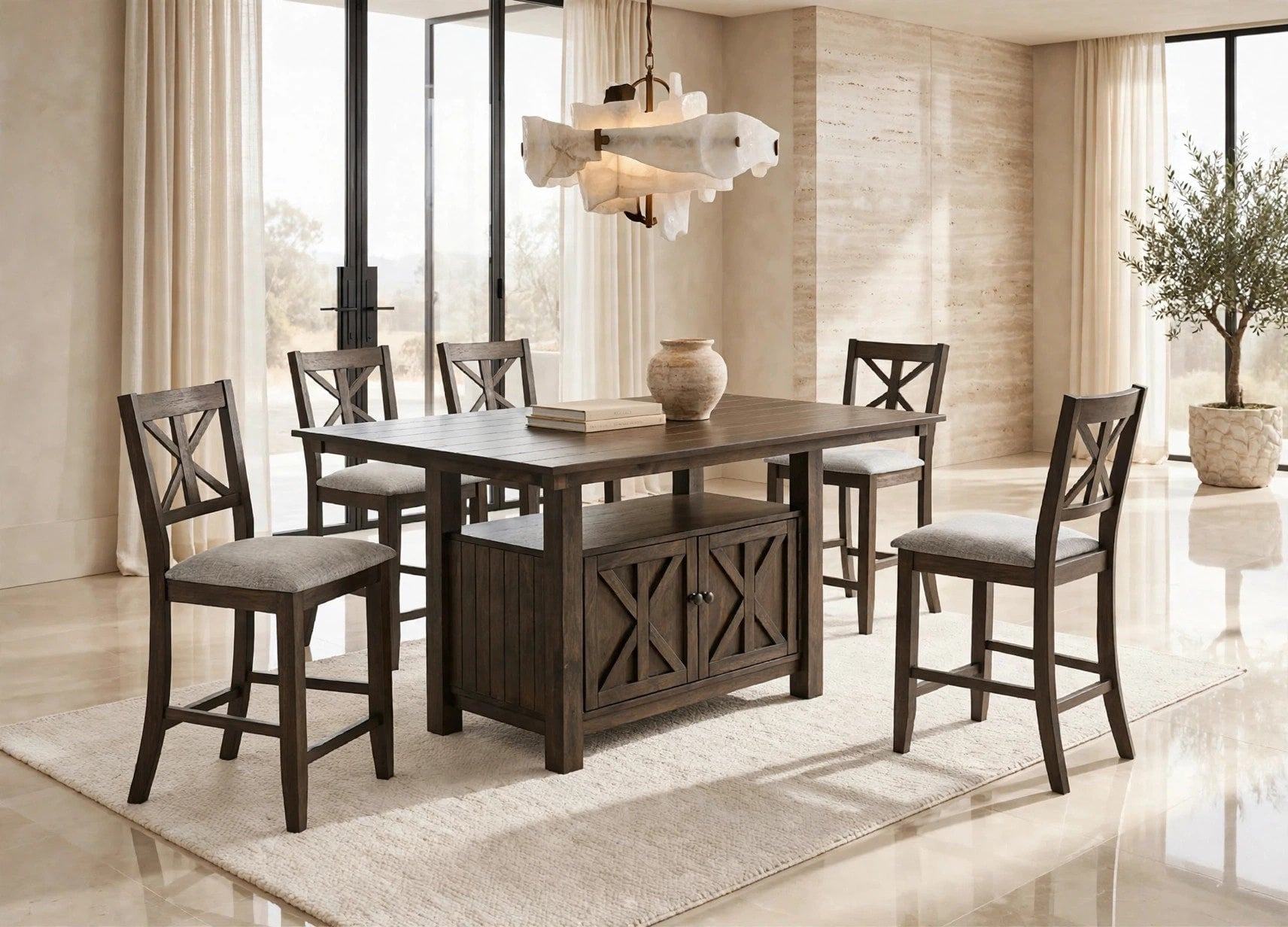 Espresso 7-Piece Counter Height Set with Storage Base, view 2