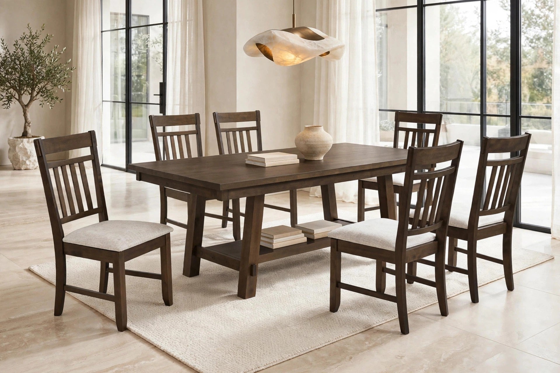 Espresso 7-Piece Dining Set with Slat-Back Chairs