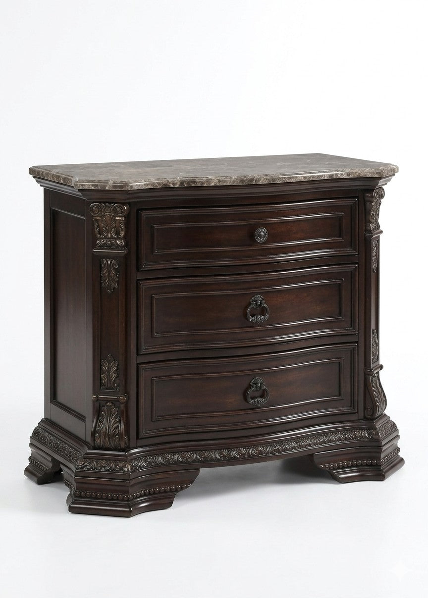 Dark Brown Marble Top Nightstand
