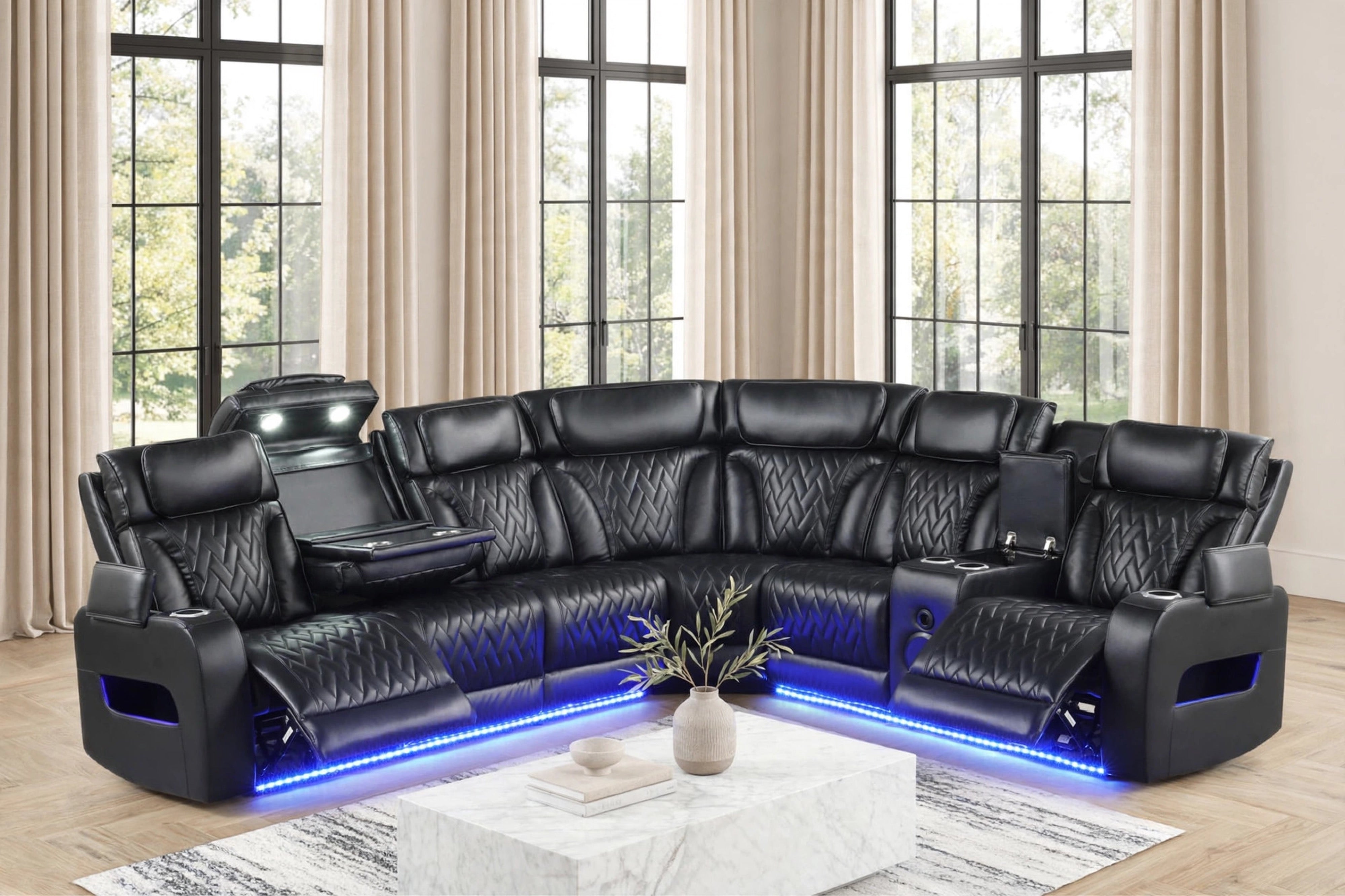 Barcelona Black Power Reclining Sectional with Power Headrests, view 5