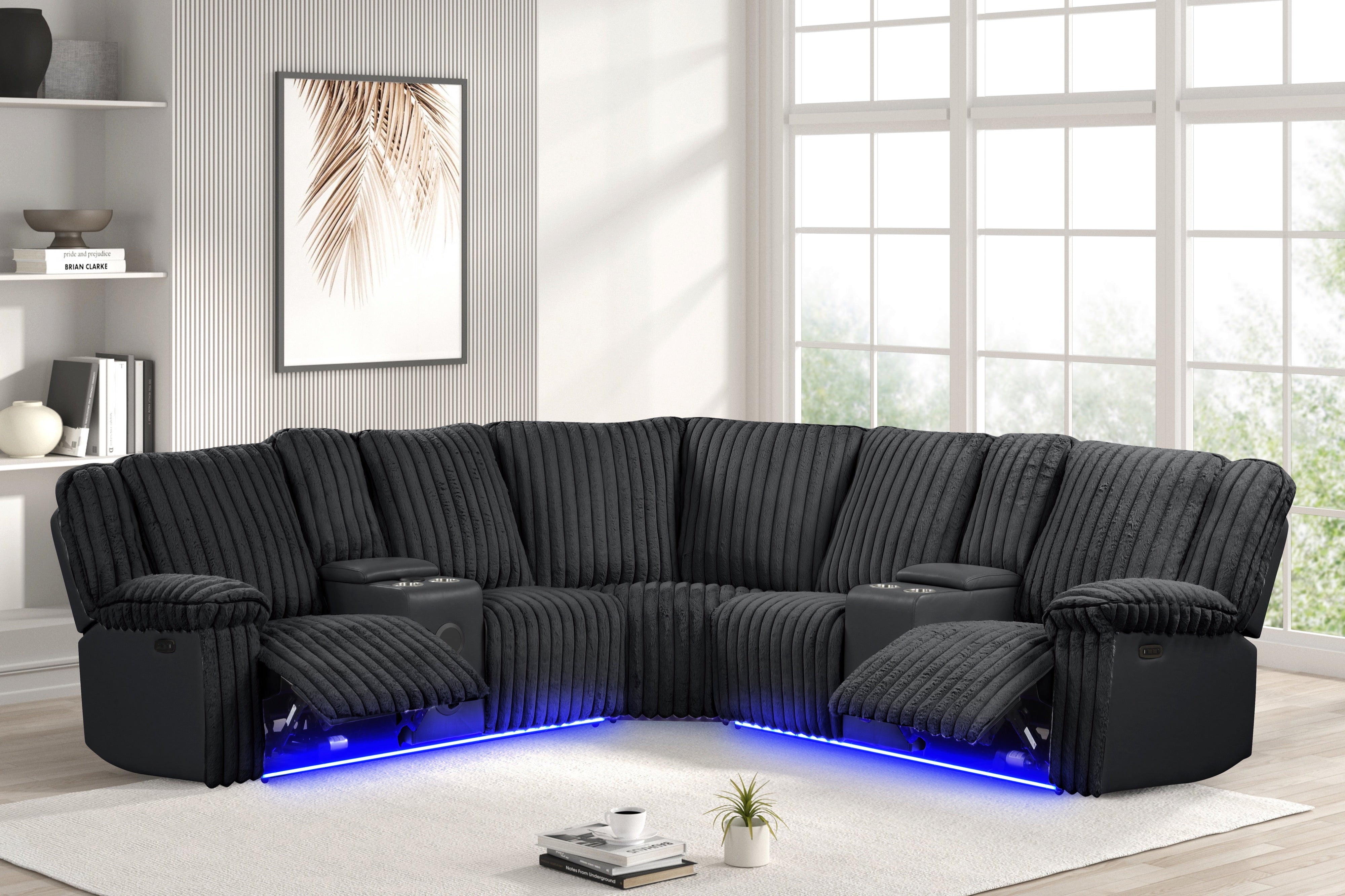 Flash Black Corduroy Power Reclining Sectional, view 5