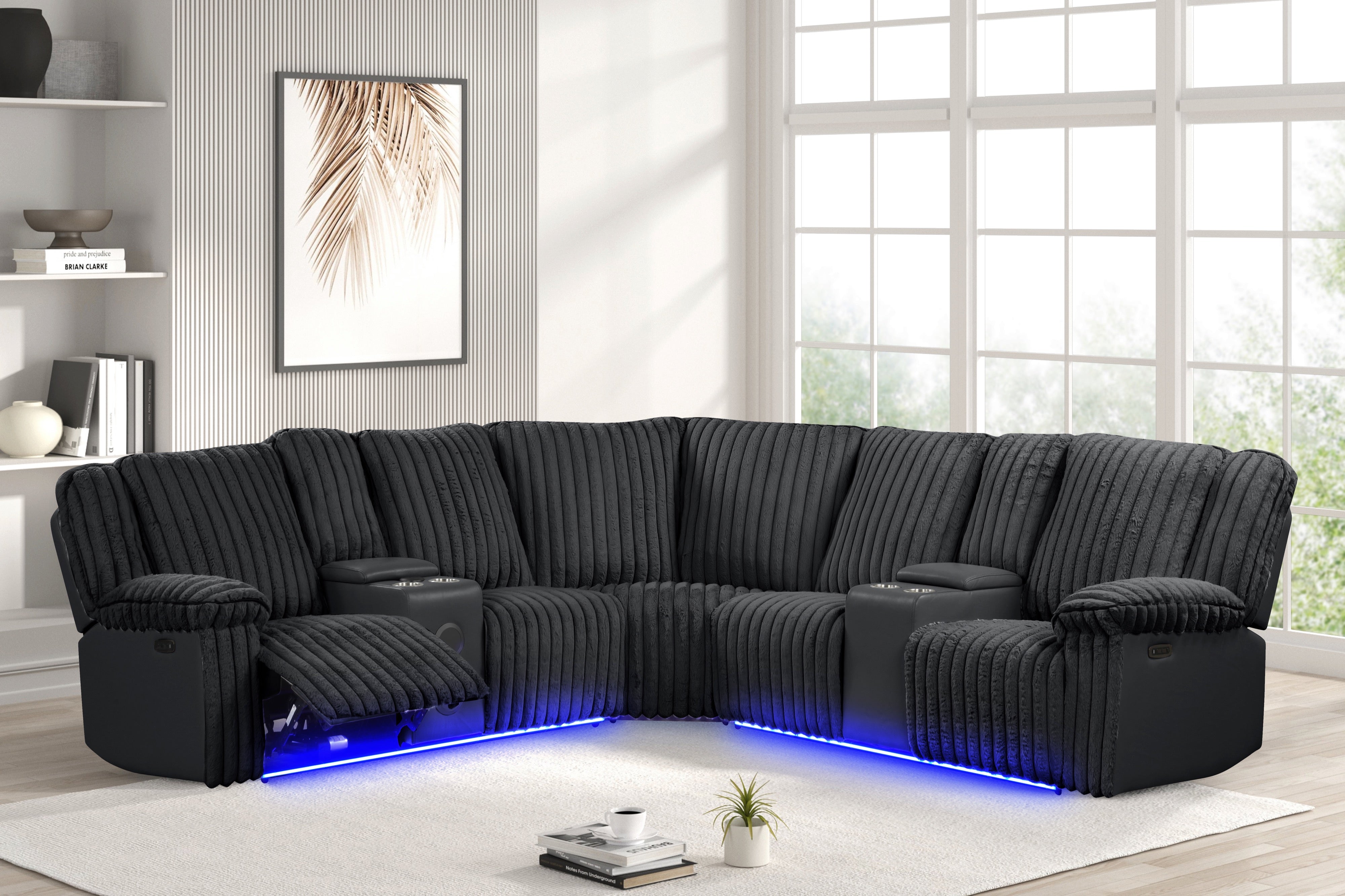 Flash Black Corduroy Power Reclining Sectional, view 6