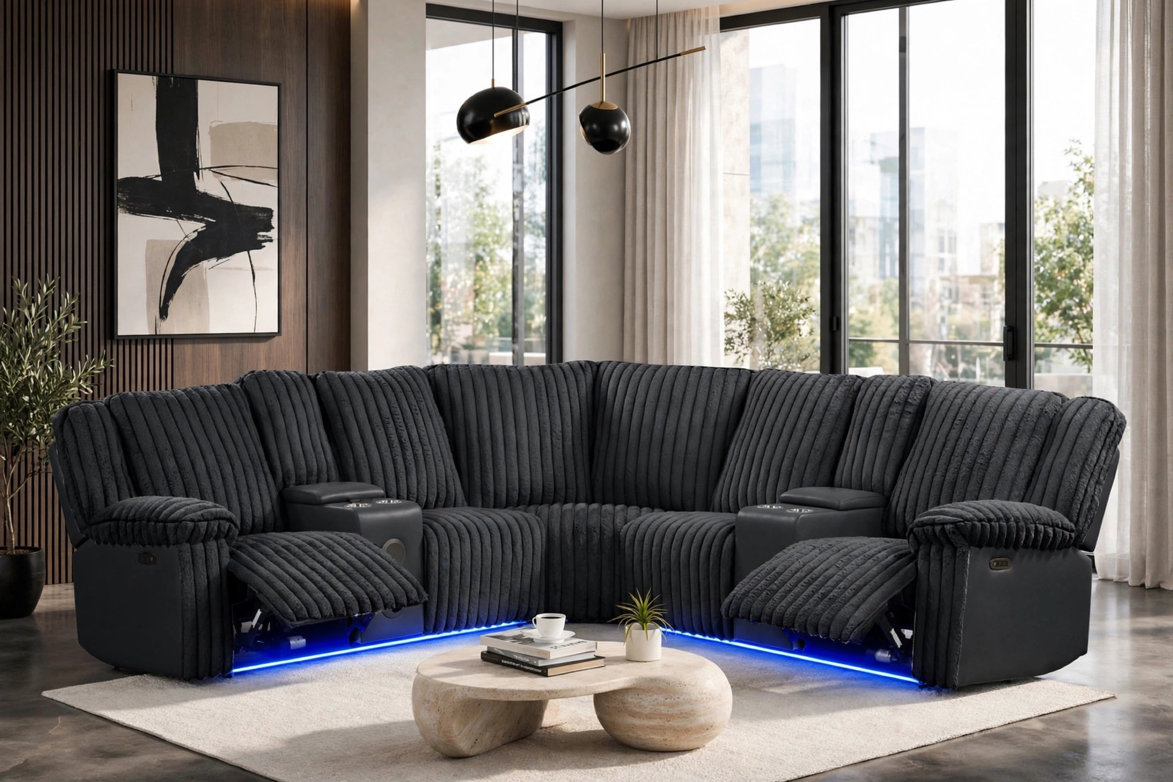 Flash Black Corduroy Power Reclining Sectional, view 7